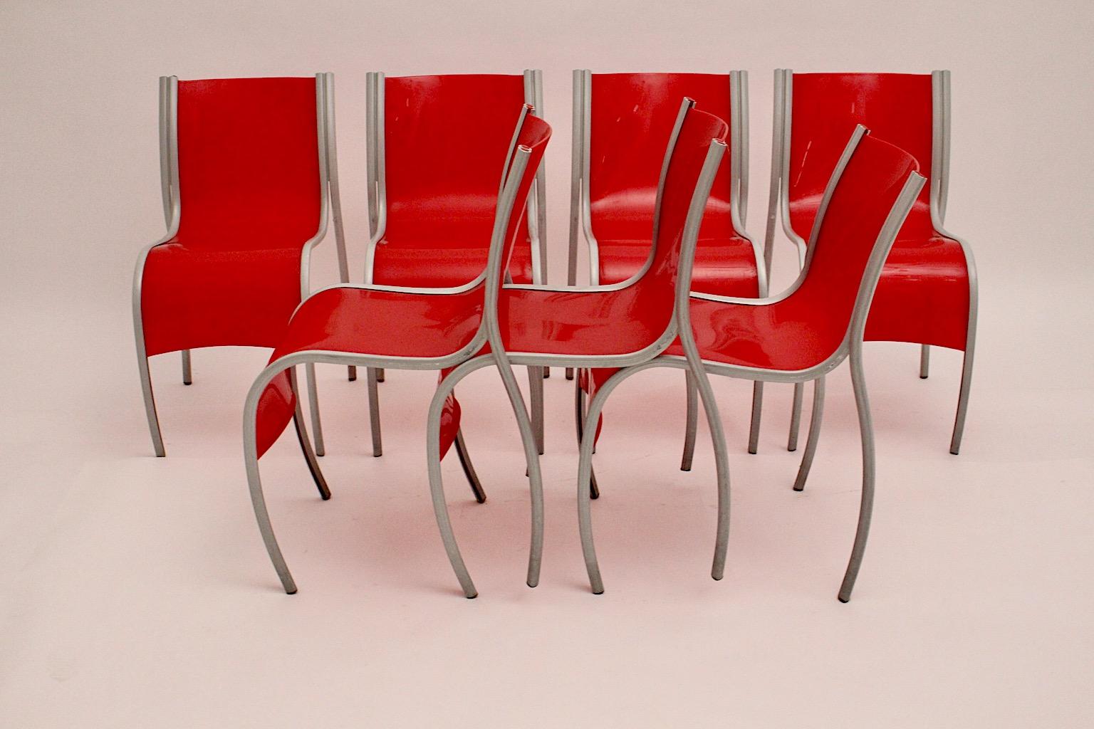 Modern Red Plastic Vintage Seven Dining Chairs Ron Arad for Kartell  1999 Italy For Sale 6