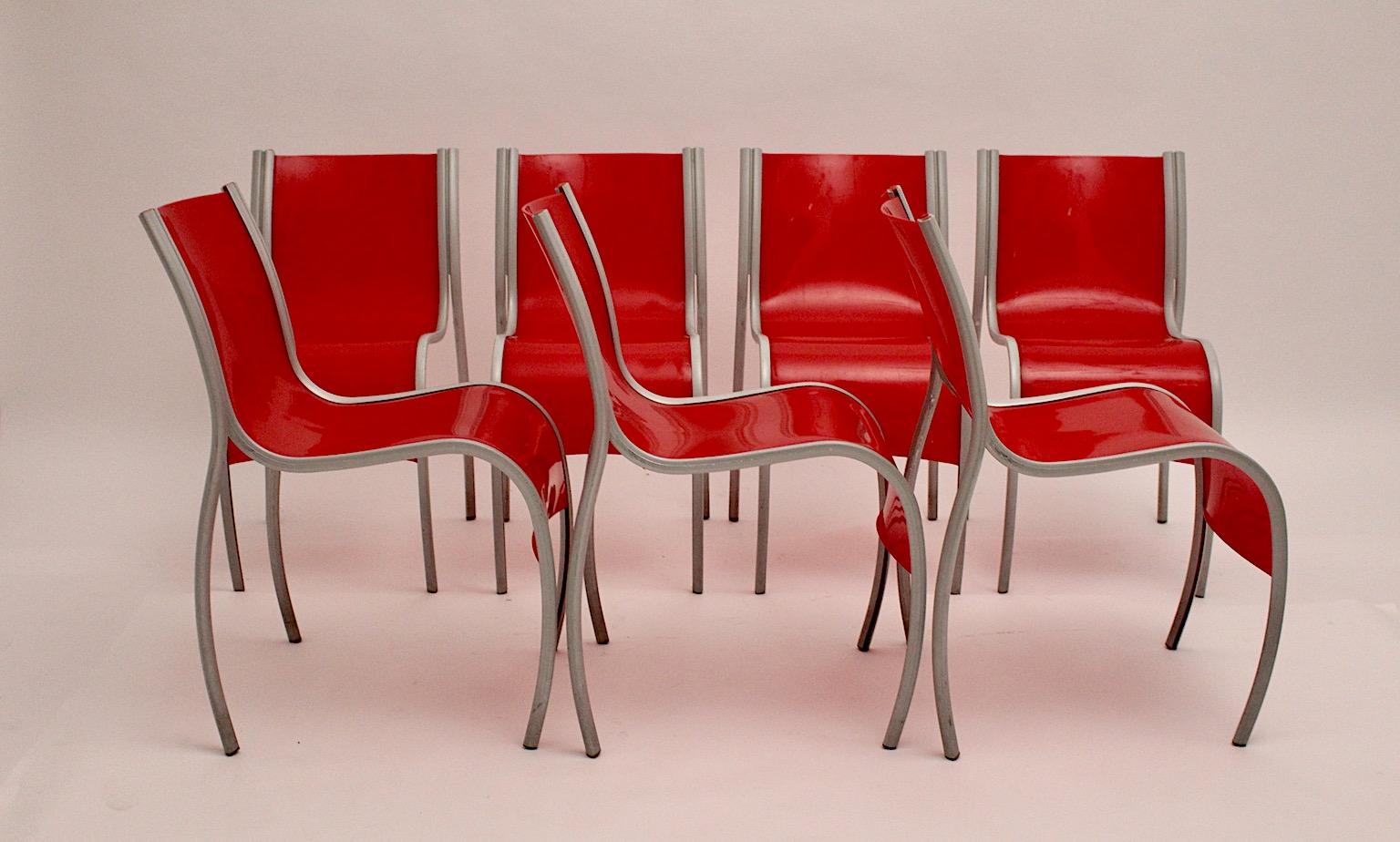 Late 20th Century Modern Red Plastic Vintage Seven Dining Chairs Ron Arad for Kartell  1999 Italy For Sale