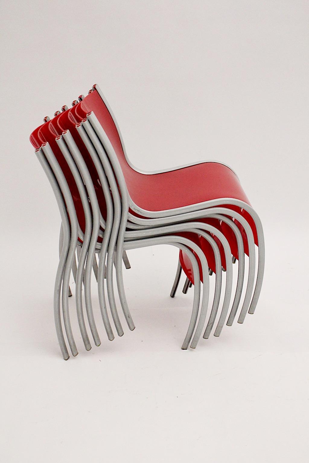 Aluminum Modern Red Plastic Vintage Seven Dining Chairs Ron Arad for Kartell  1999 Italy For Sale