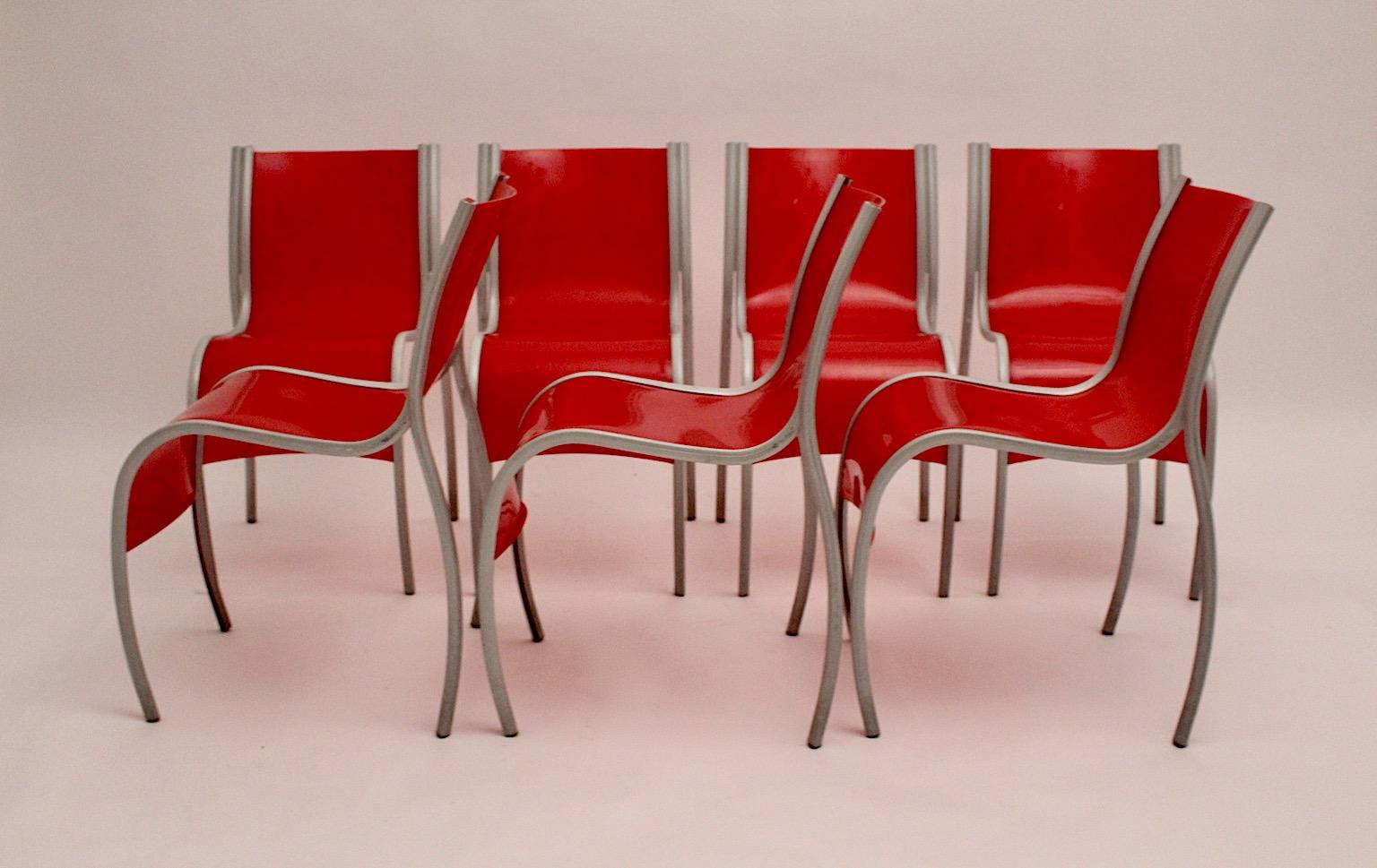 Modern Red Plastic Vintage Seven Dining Chairs Ron Arad for Kartell  1999 Italy For Sale 1