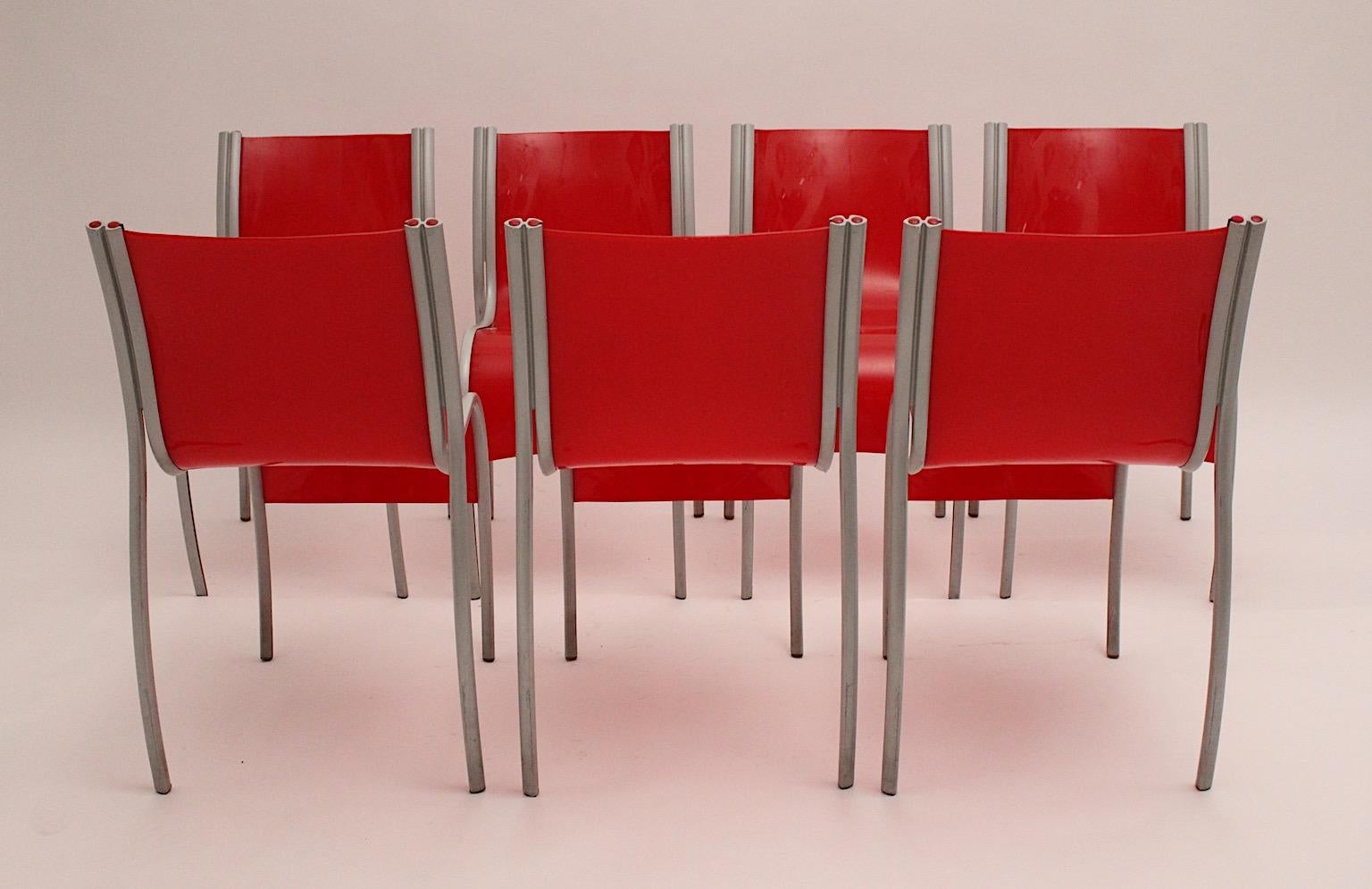 Modern Red Plastic Vintage Seven Dining Chairs Ron Arad for Kartell  1999 Italy For Sale 2
