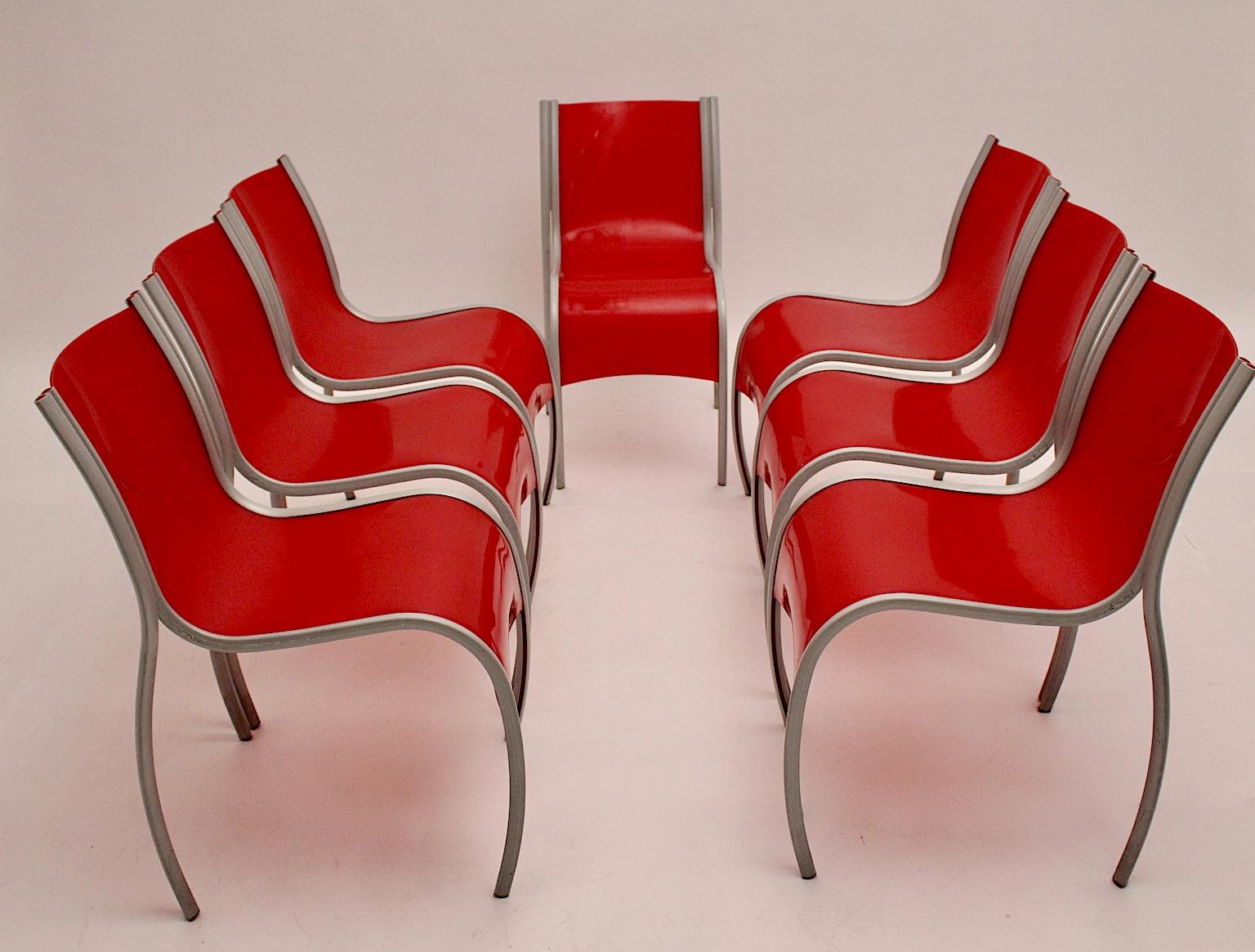 Modern Red Plastic Vintage Seven Dining Chairs Ron Arad for Kartell  1999 Italy For Sale 3