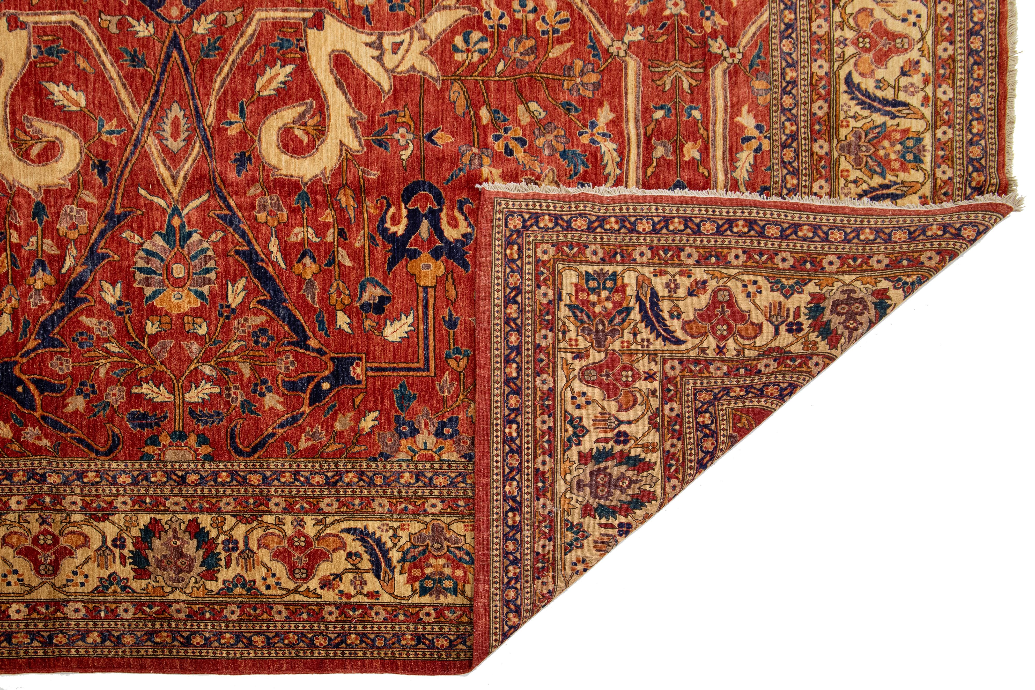 Alfombra moderna de lana roja estilo serapi con diseño integral Pakistaní en venta