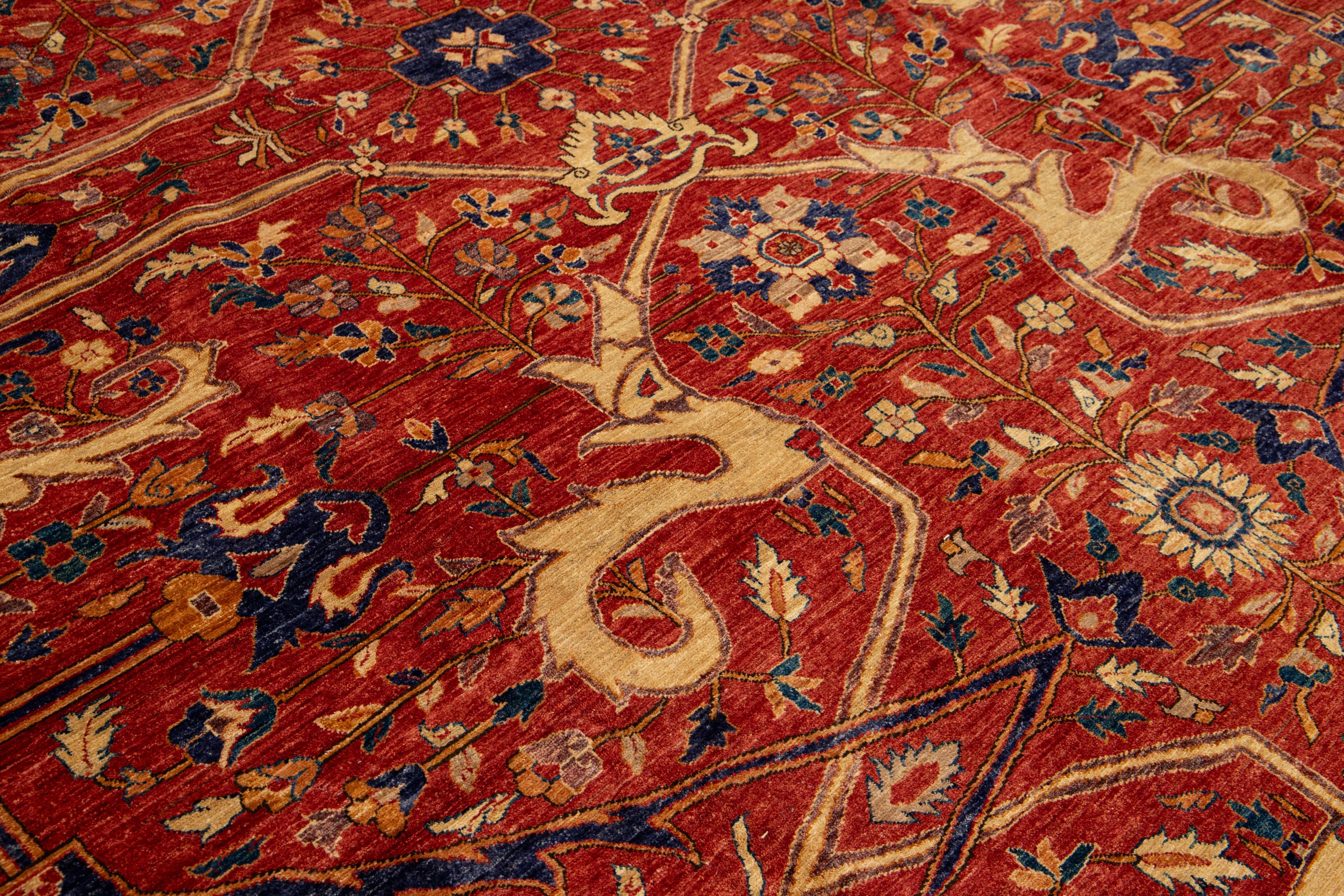 Alfombra moderna de lana roja estilo serapi con diseño integral Lana en venta
