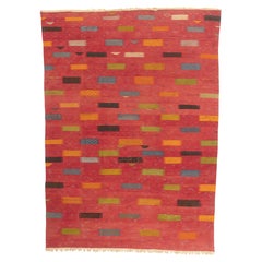 Modern Red Taznakht Moroccan Kilim Rug, Cubism Meets Tribal Enchantment