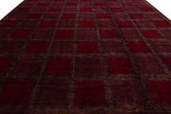 Moderner roter Tibet-Teppich aus Wolle und Seide mit Karomuster