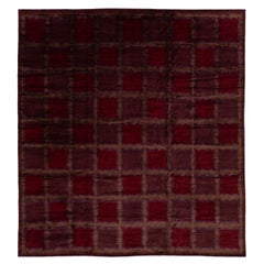 Modern Red Tibetan Rug Made From Wool and Silk Featuring a Check Pattern