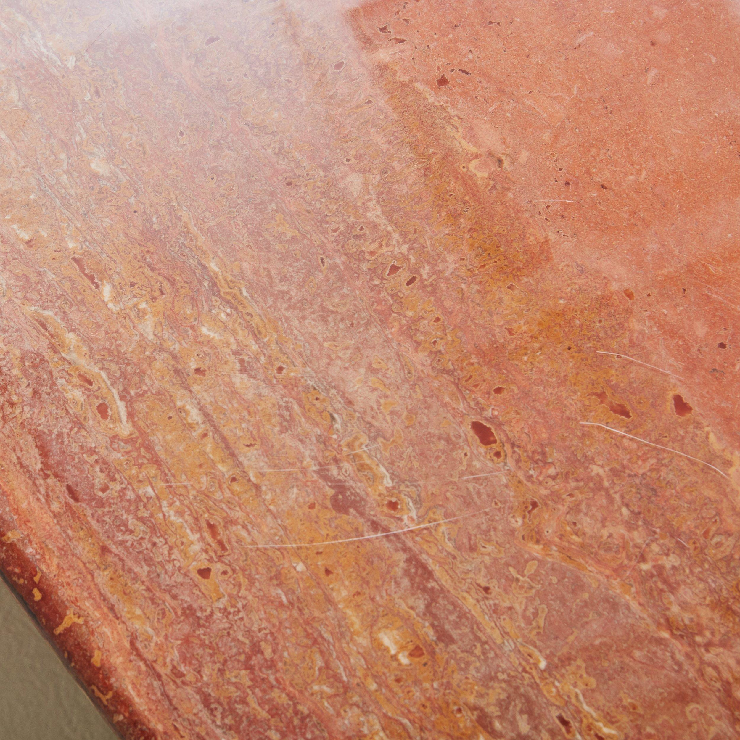Modern Red Travertine Coffee Table with Wood Base, Belgium 1970s For Sale 4