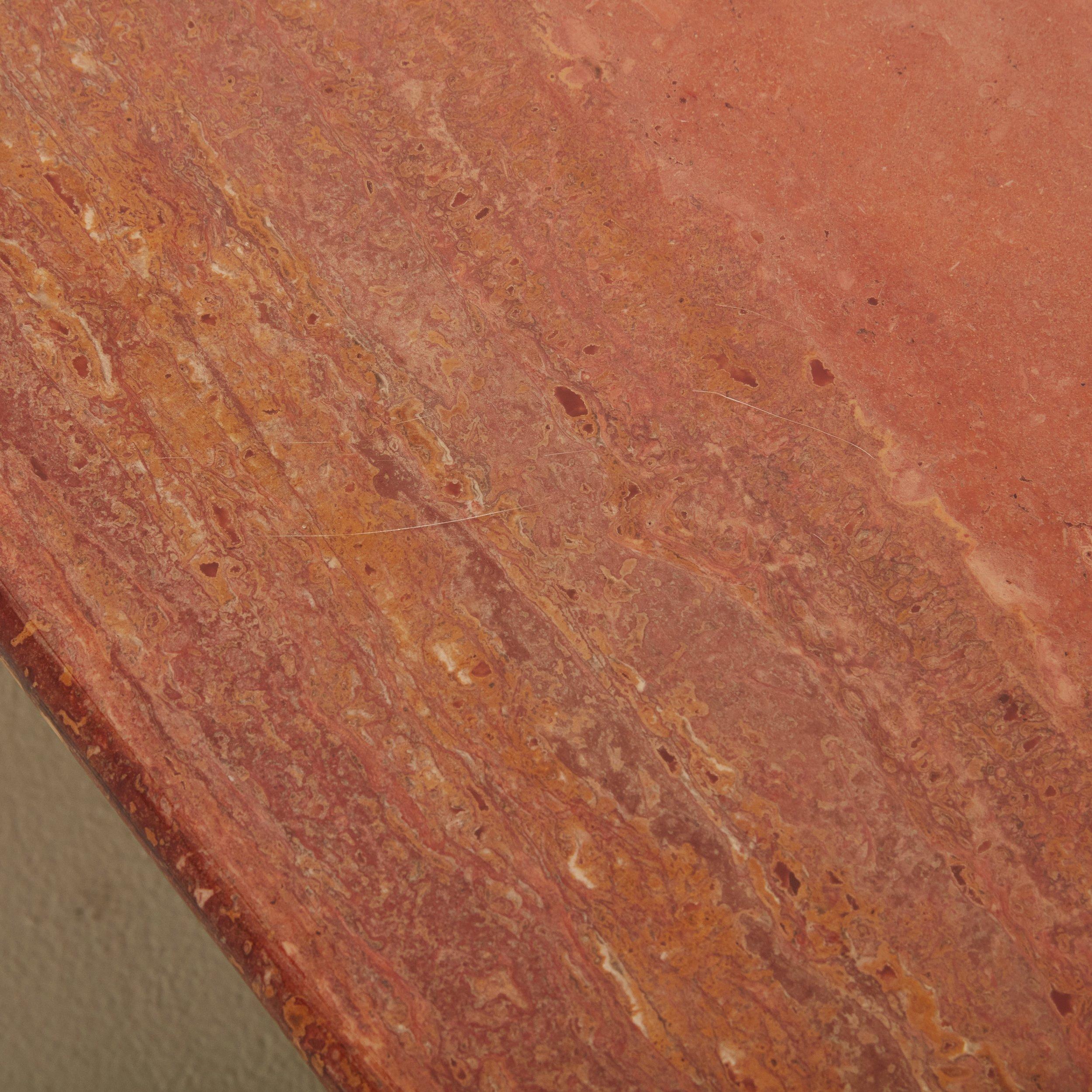 Modern Red Travertine Coffee Table with Wood Base, Belgium 1970s For Sale 5