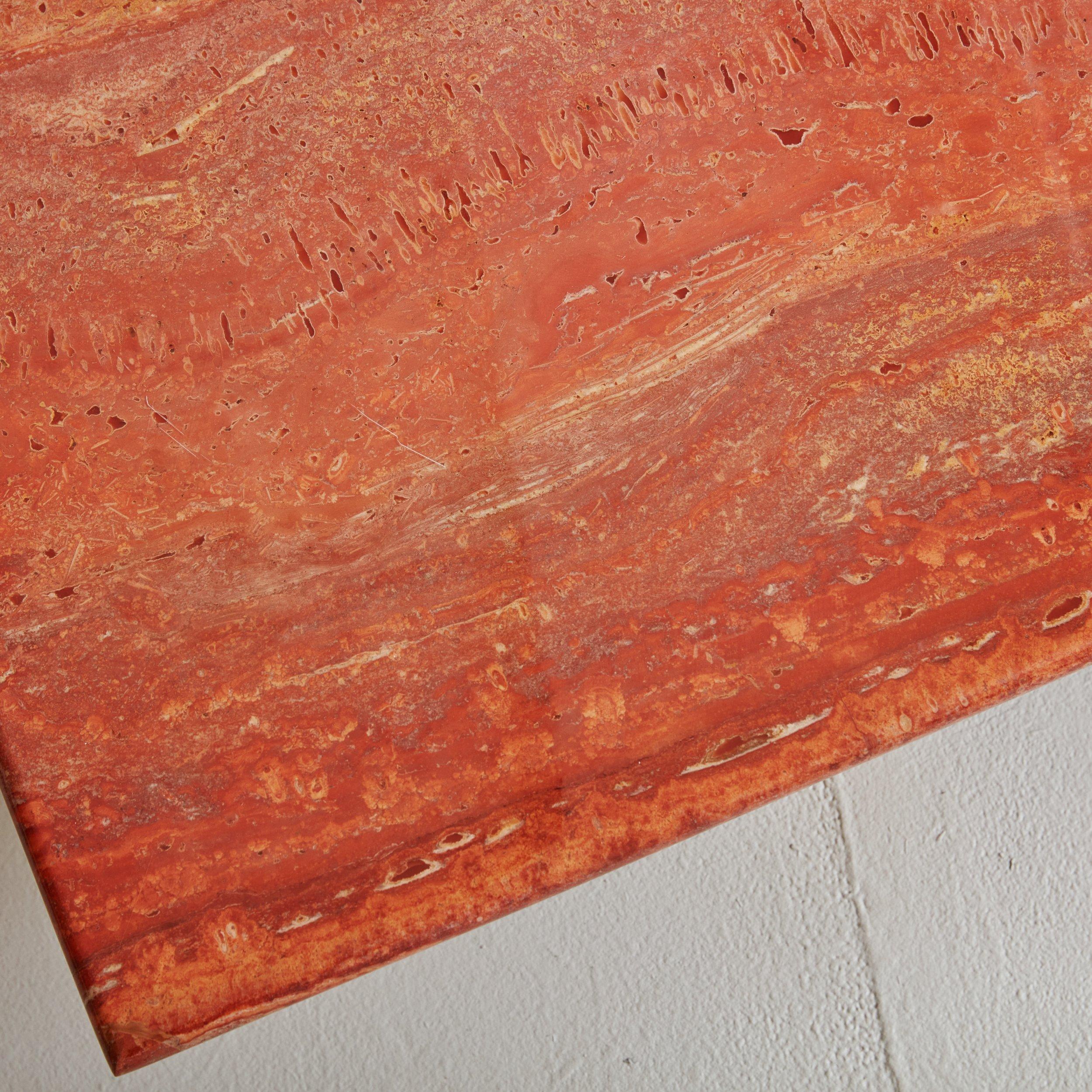 Late 20th Century Modern Red Travertine Coffee Table with Wood Base, Belgium 1970s For Sale