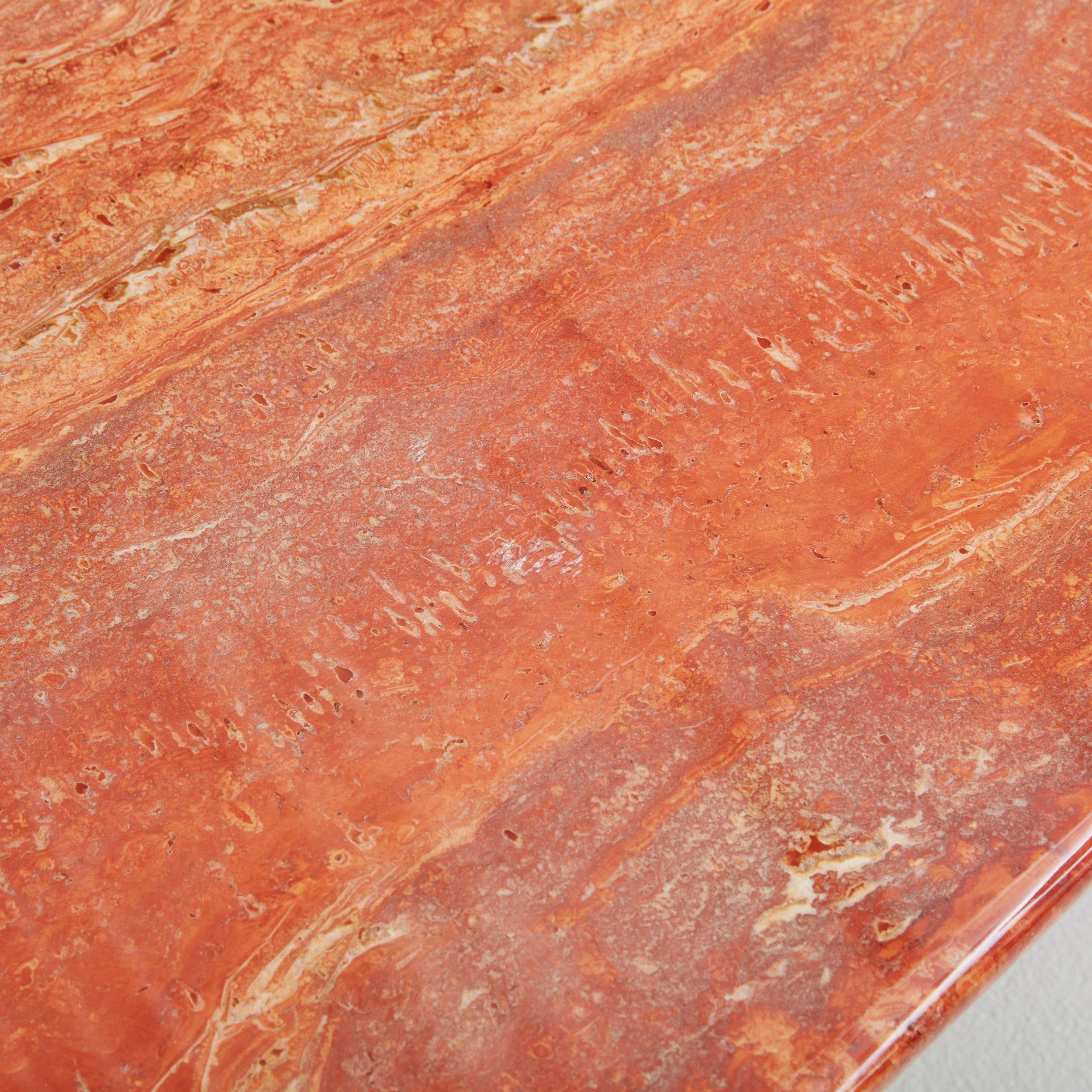 Late 20th Century Well Proportioned Mid Century Red Travertine Coffee Table, Made in Belgium For Sale