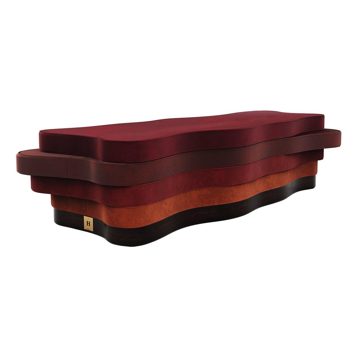 21st Century Contemporary Red Velvet Bench & Ebony Veneer Base For Sale