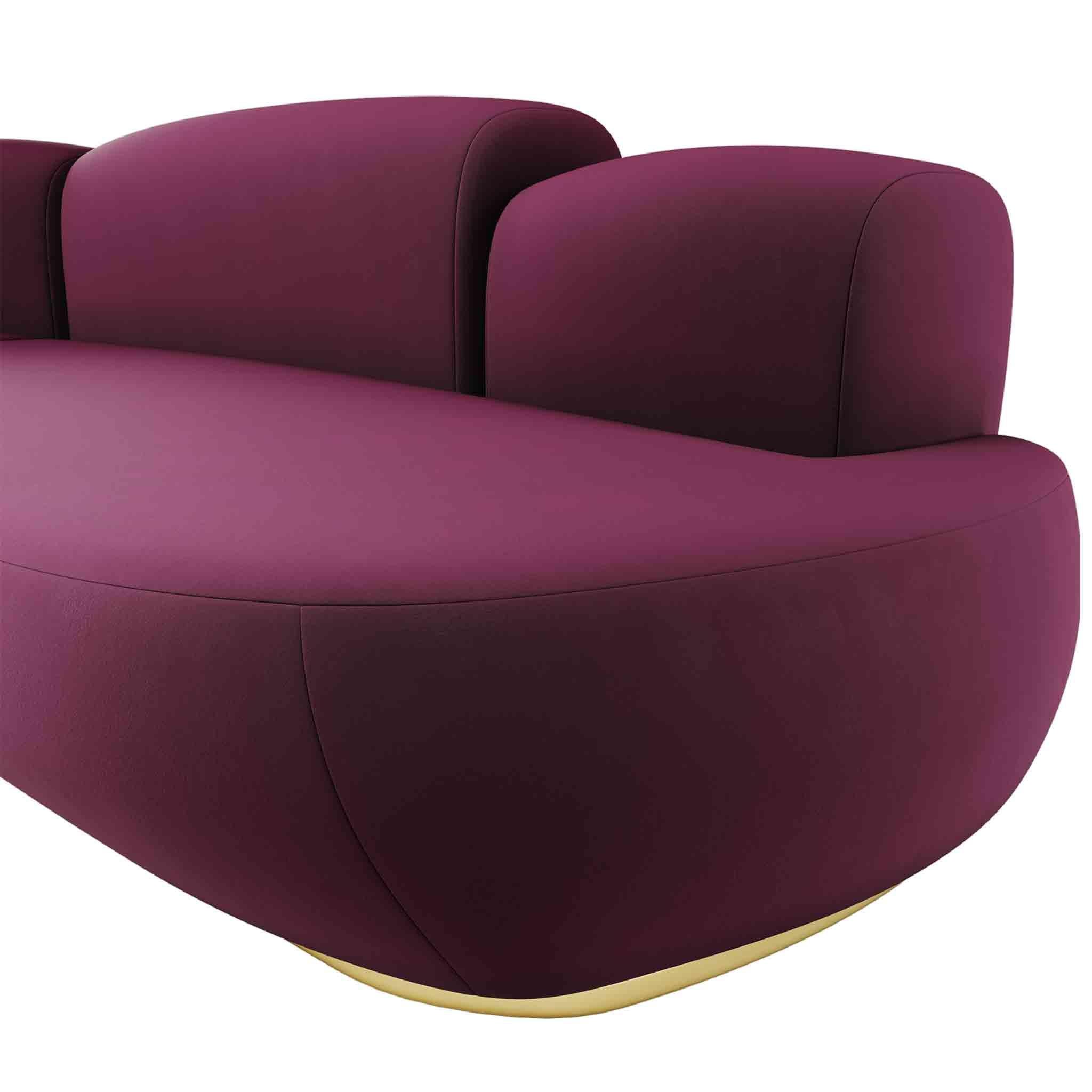 Modernes geschwungenes Sofa des 21. Jahrhunderts mit Chaise Longue aus dunkelrotem Samt  im Zustand „Neu“ im Angebot in Porto, PT
