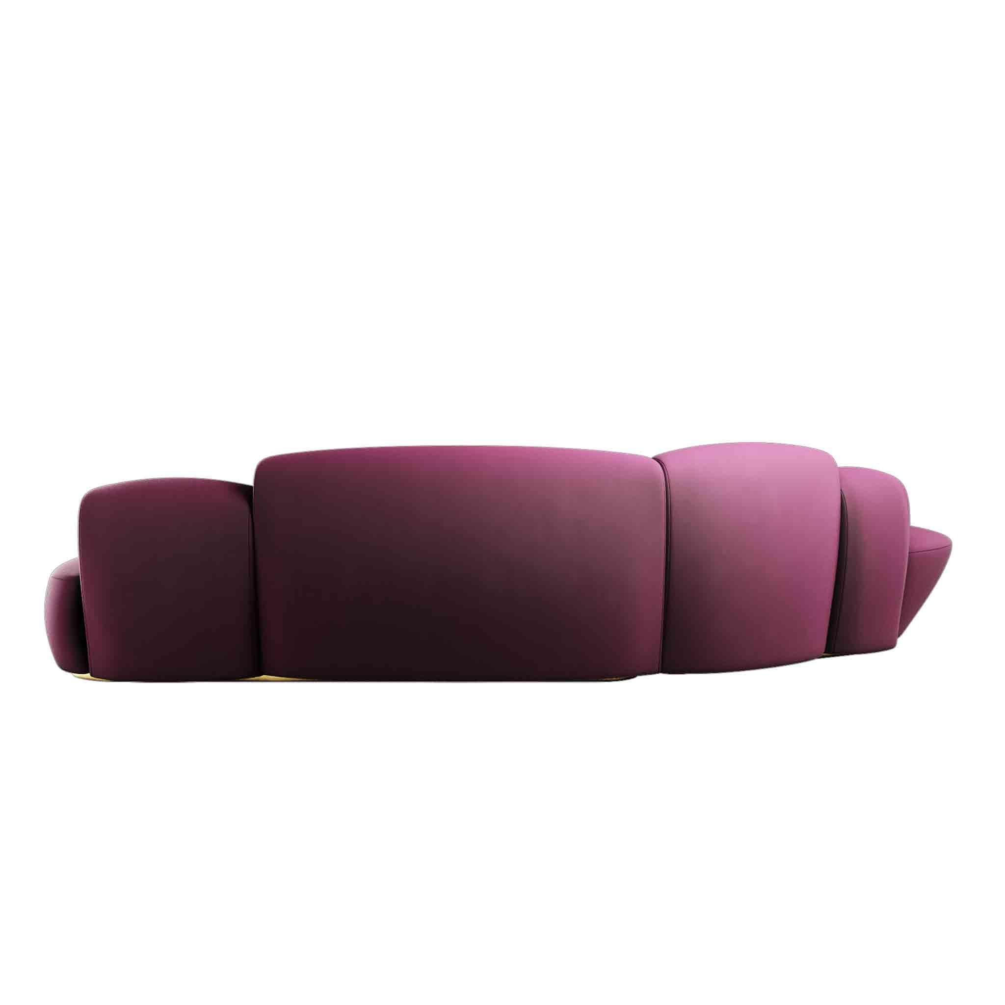 Portuguese 21st Century Modern Curved Sofa with Chaise Longue in Dark Red Velvet  For Sale
