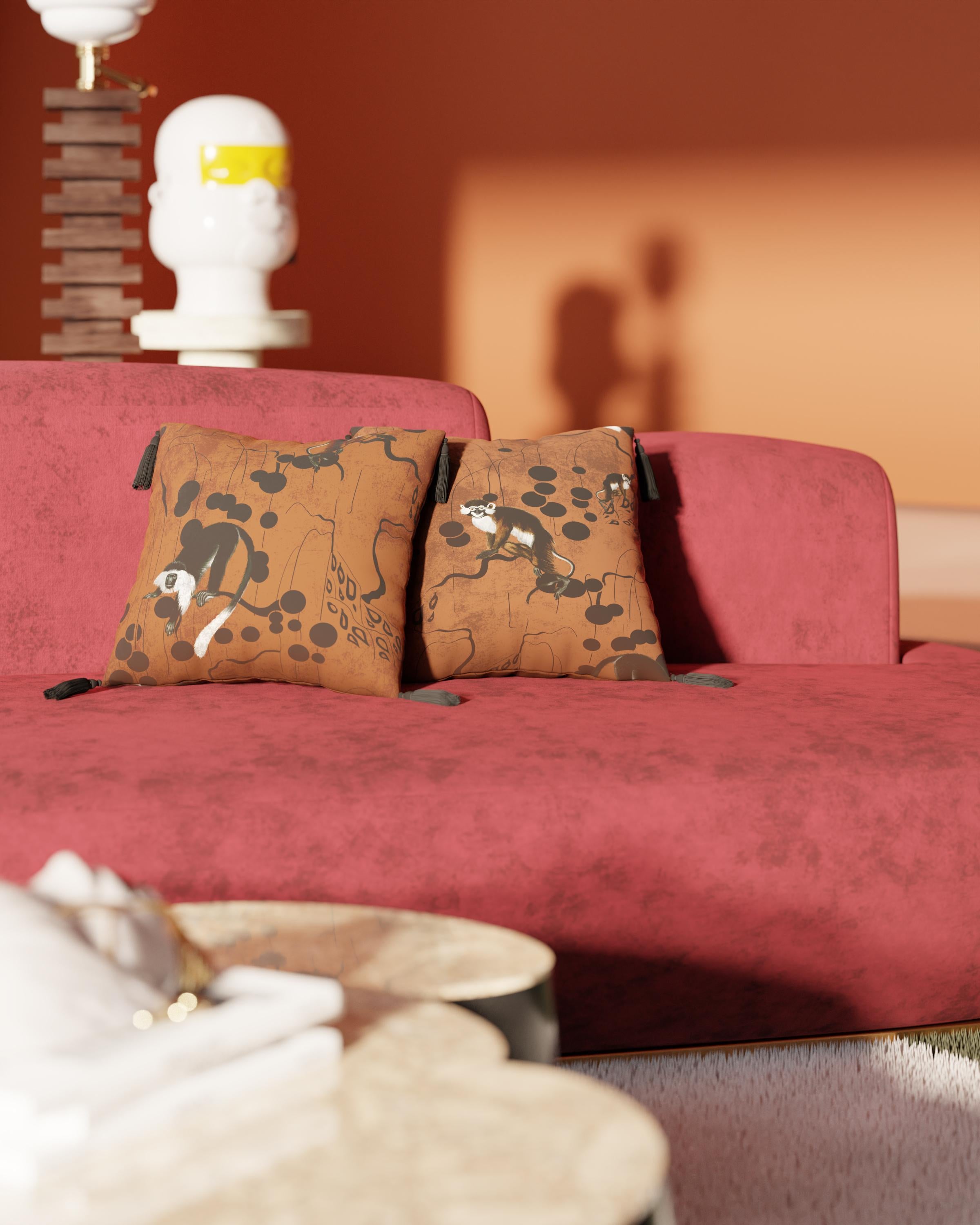 Modernes geschwungenes Sofa des 21. Jahrhunderts mit Chaise Longue aus dunkelrotem Samt  im Angebot 2