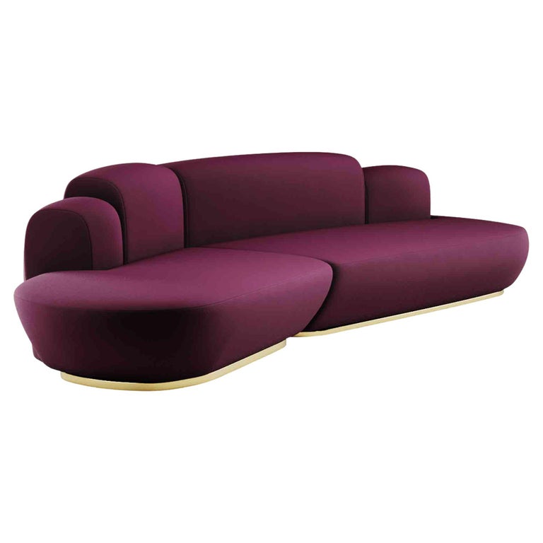 21st Century Modern Curved Sofa with Chaise Longue in Dark Red Velvet  For Sale