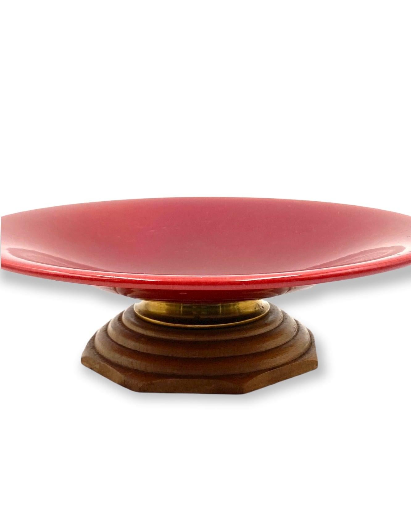 Ceramic Modern Red Vide Poche / Centerpiece, Sevres, France, 1940s For Sale
