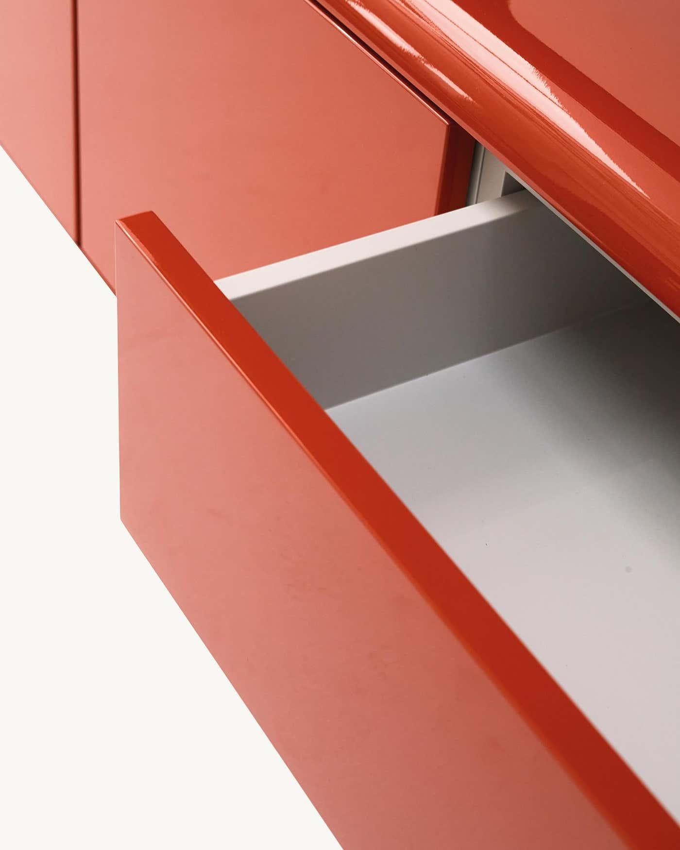 Spanish Modern Red & White Wood Sideboard 4 Doors + Drawers by Jaime Hayon