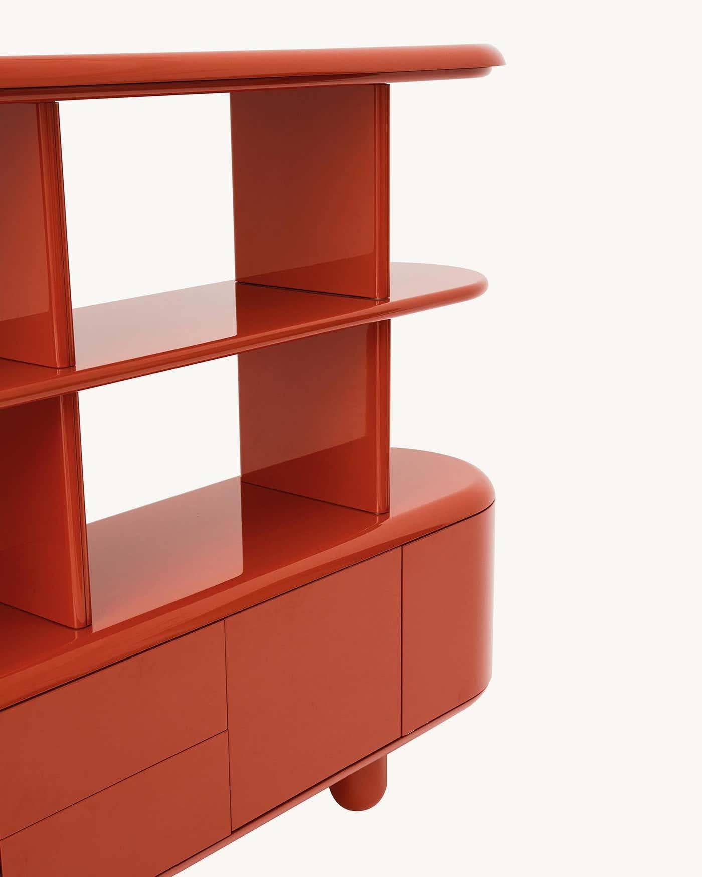 Lacquered Modern Red & White Wood Sideboard 4 Doors + Drawers by Jaime Hayon