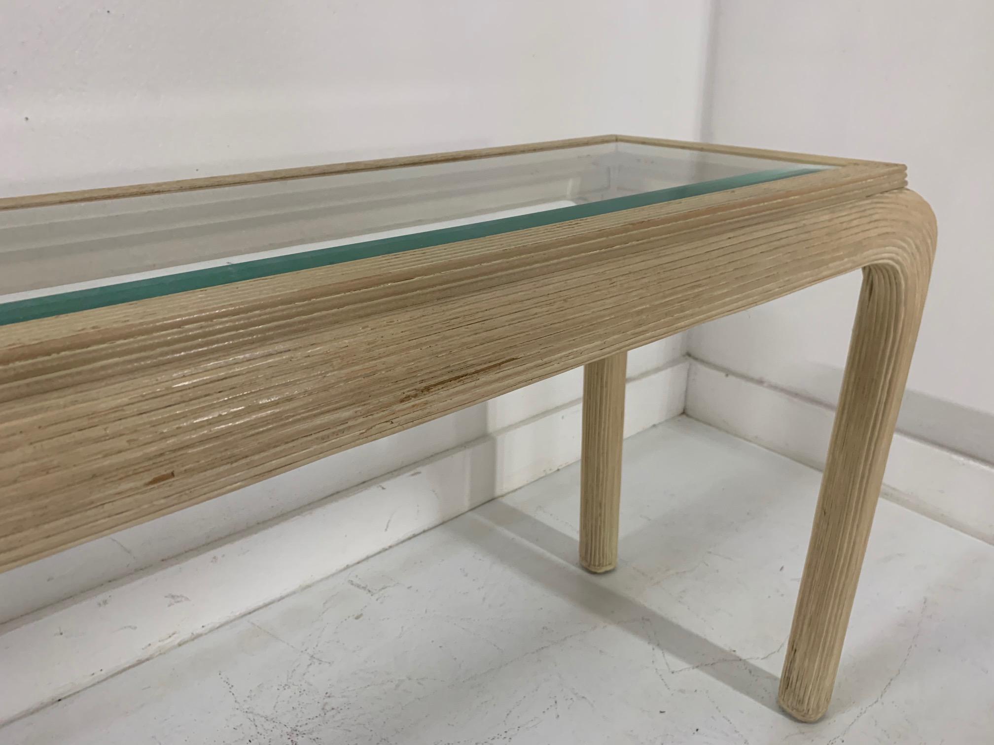 Glass Modern Reed Console with Matching Benches For Sale