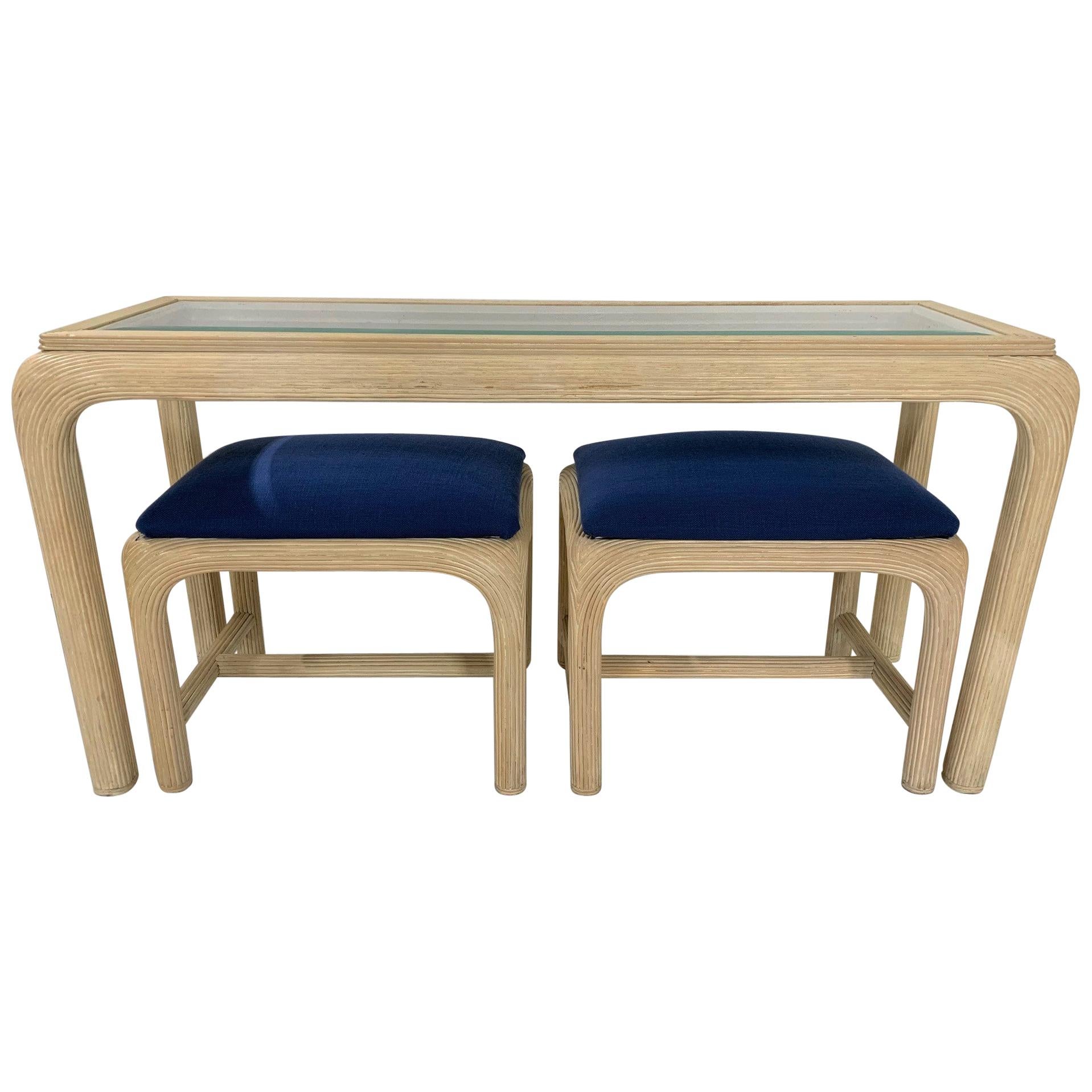 Modern Reed Console with Matching Benches For Sale