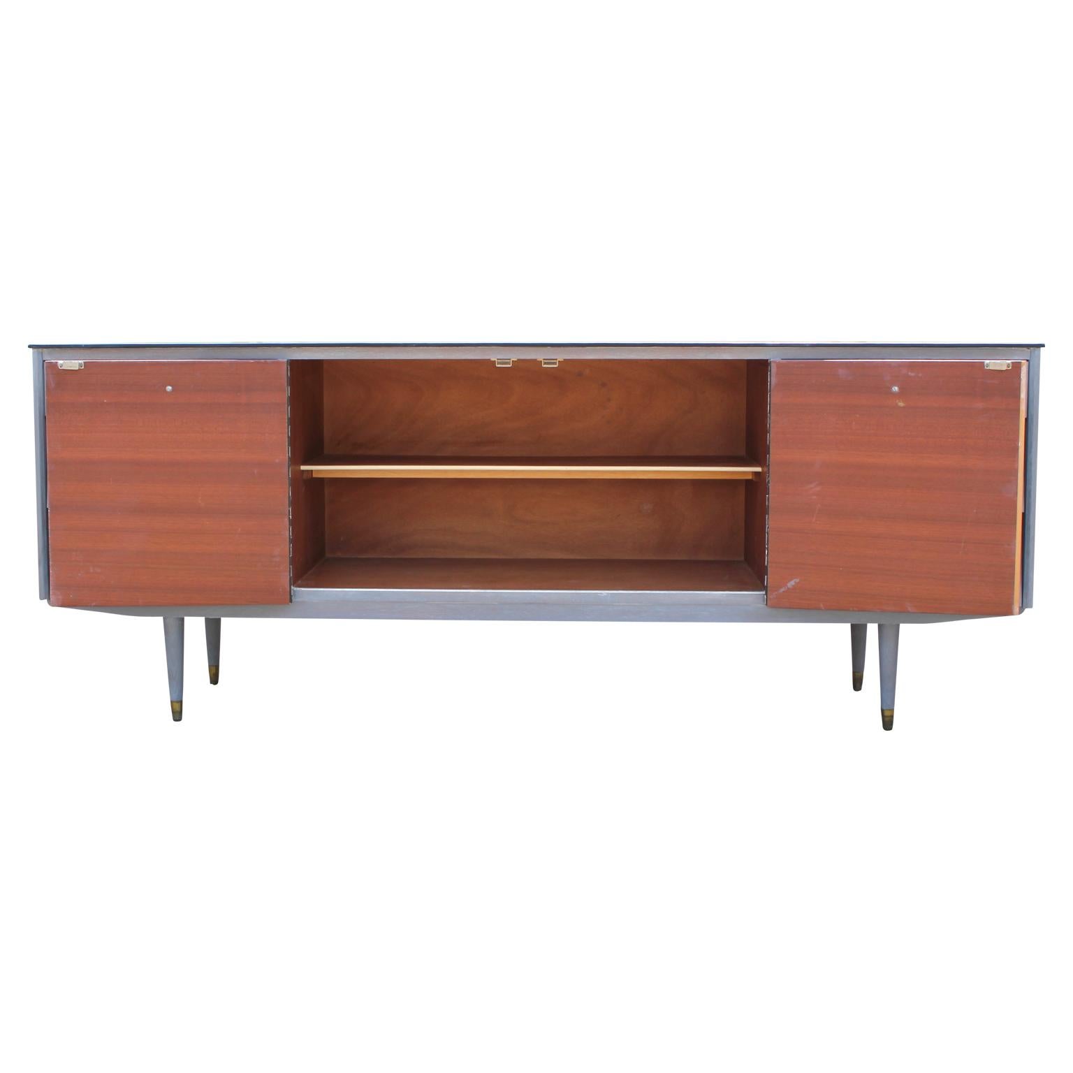 Modern Refinished Custom Cerused Grey Sideboard or Credenza with Brass Handles 4