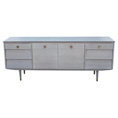 Modern Refinished Custom Cerused Grey Sideboard or Credenza with Brass Handles