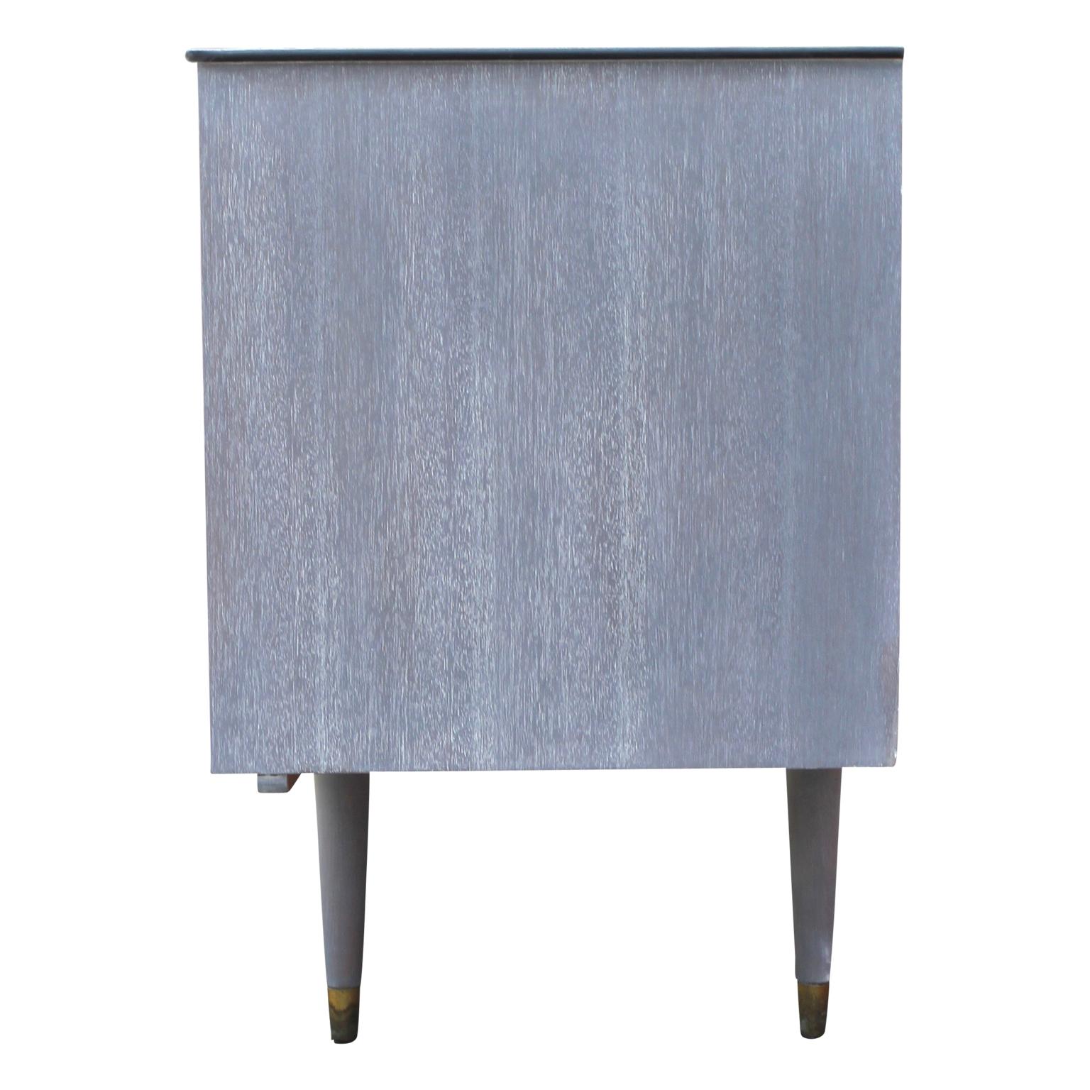 Wood Modern Refinished Custom Cerused Grey Sideboard or Credenza with Brass Handles