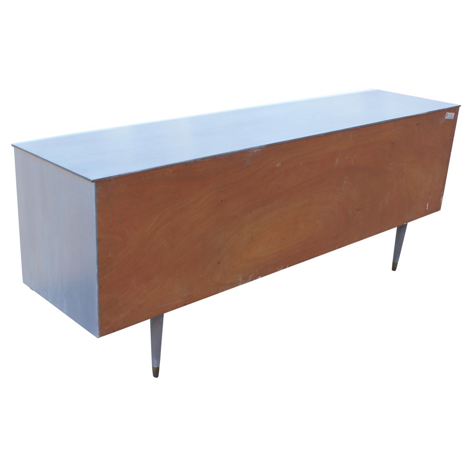 Modern Refinished Custom Cerused Grey Sideboard or Credenza with Brass Handles 1