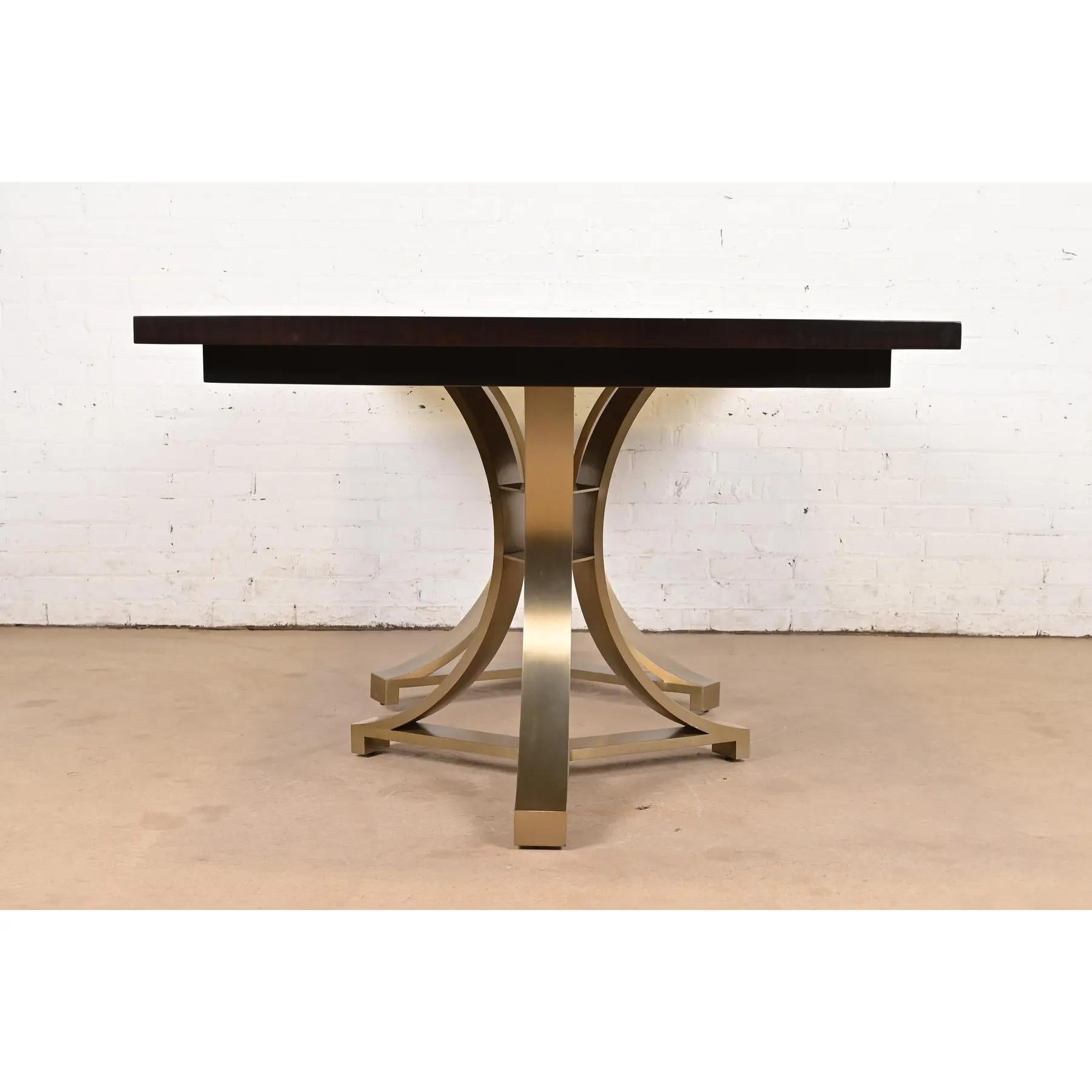 Modern Regency Mahogany and Brass Double Pedestal Dining Table, Refinished For Sale 4