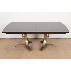 Modern Regency Mahogany and Brass Double Pedestal Dining Table, Refinished