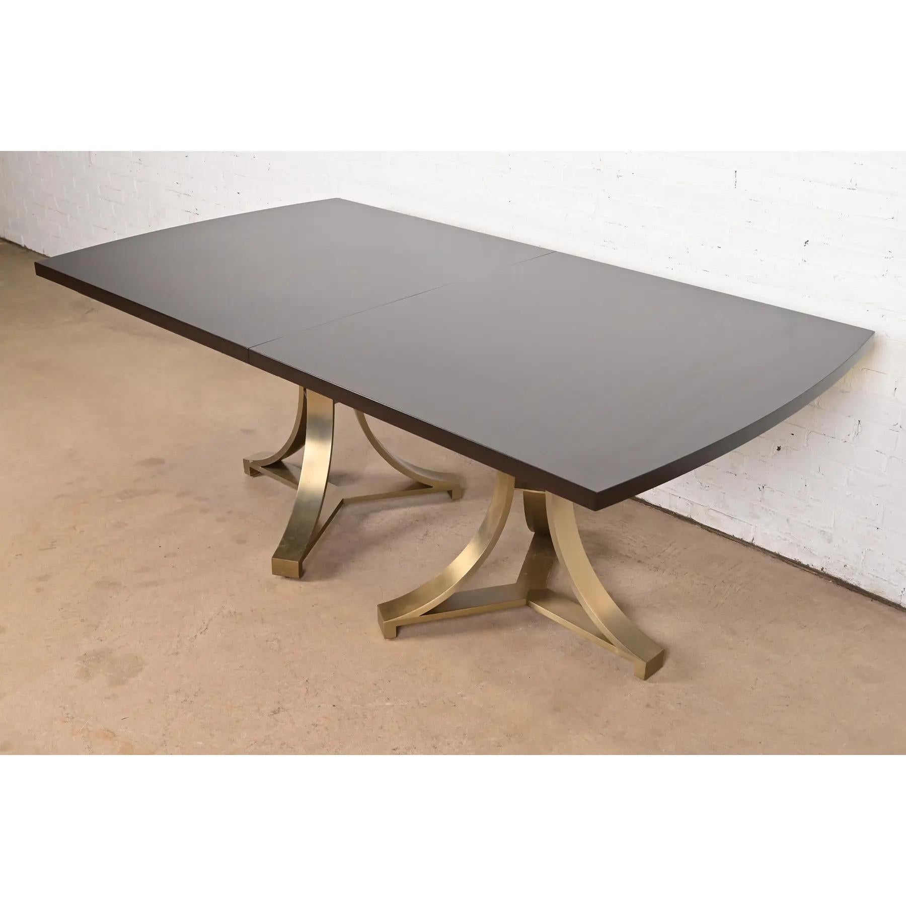 Hollywood Regency Modern Regency Mahogany and Brass Double Pedestal Dining Table, Refinished For Sale