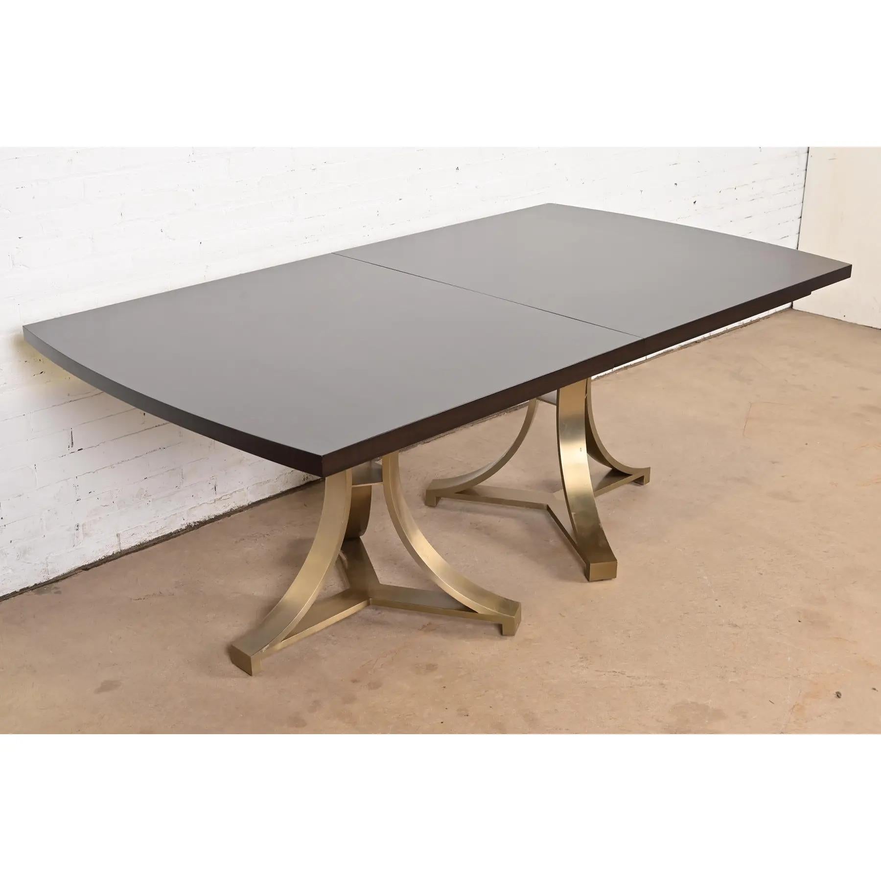 Modern Regency Mahogany and Brass Double Pedestal Dining Table, Refinished In Good Condition For Sale In South Bend, IN