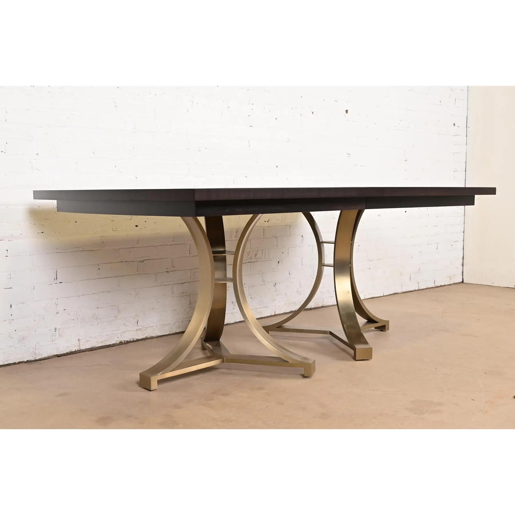 Contemporary Modern Regency Mahogany and Brass Double Pedestal Dining Table, Refinished For Sale
