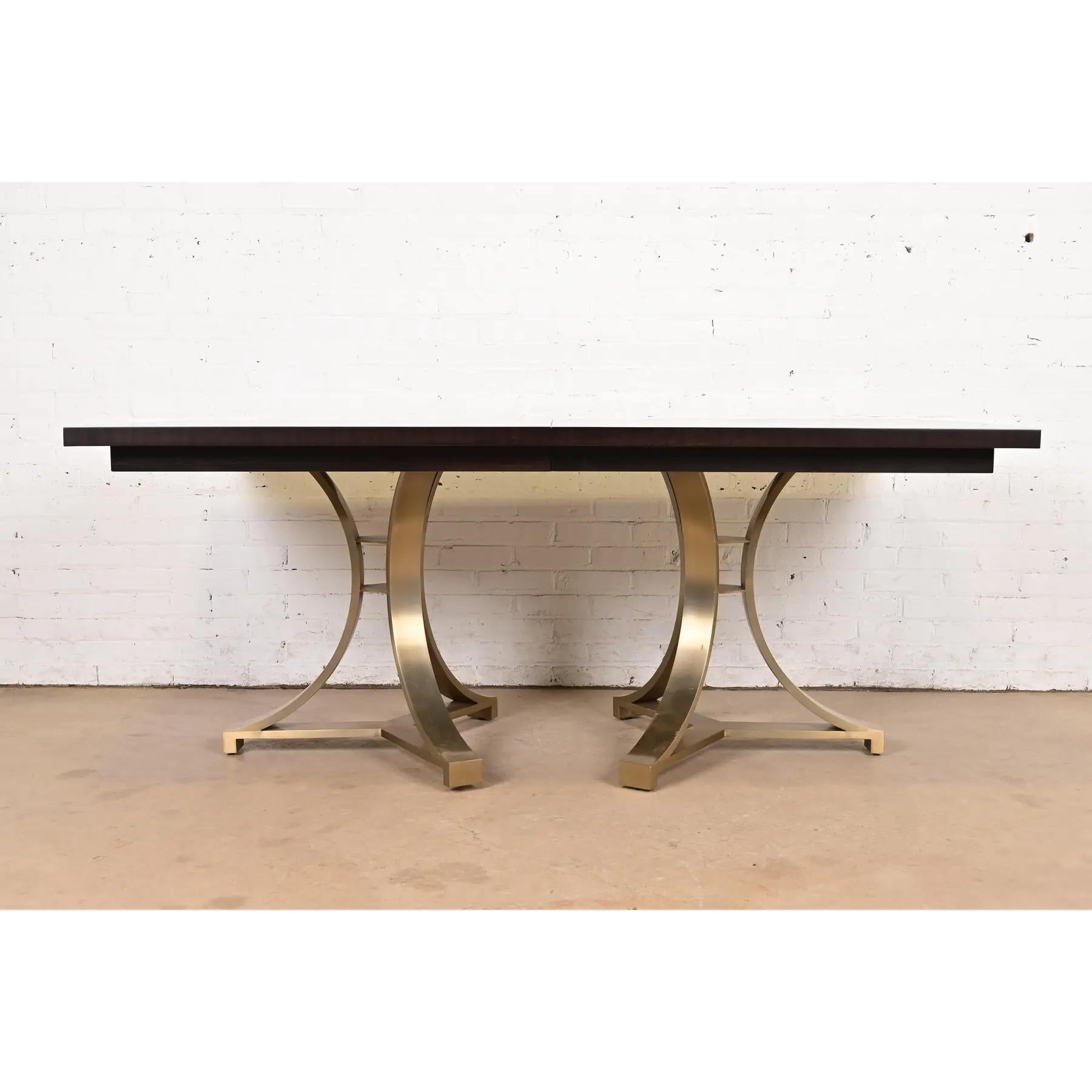 Modern Regency Mahogany and Brass Double Pedestal Dining Table, Refinished For Sale 1