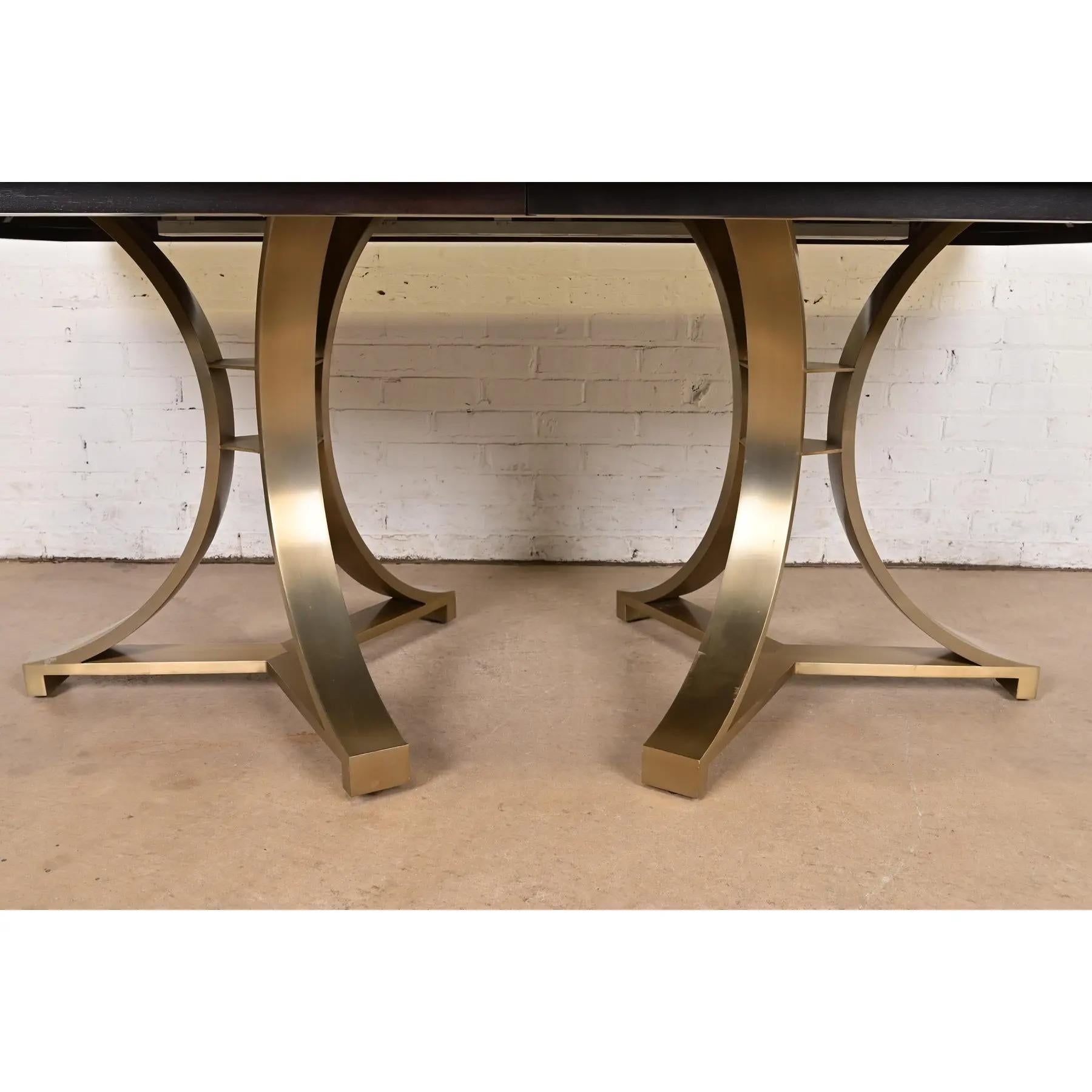 Modern Regency Mahogany and Brass Double Pedestal Dining Table, Refinished For Sale 2