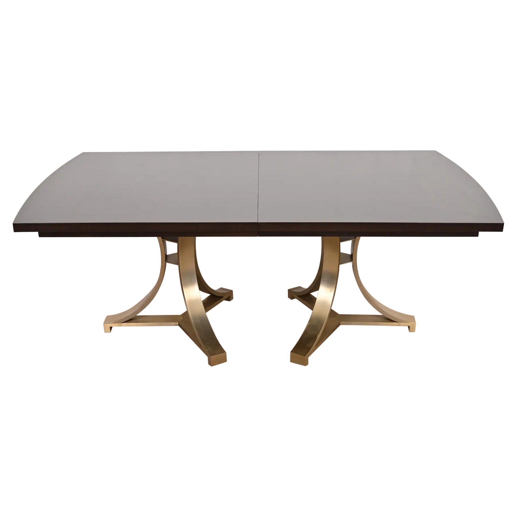 Modern Regency Mahogany and Brass Double Pedestal Dining Table, Refinished For Sale