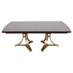 Modern Regency Mahogany and Brass Double Pedestal Dining Table, Refinished