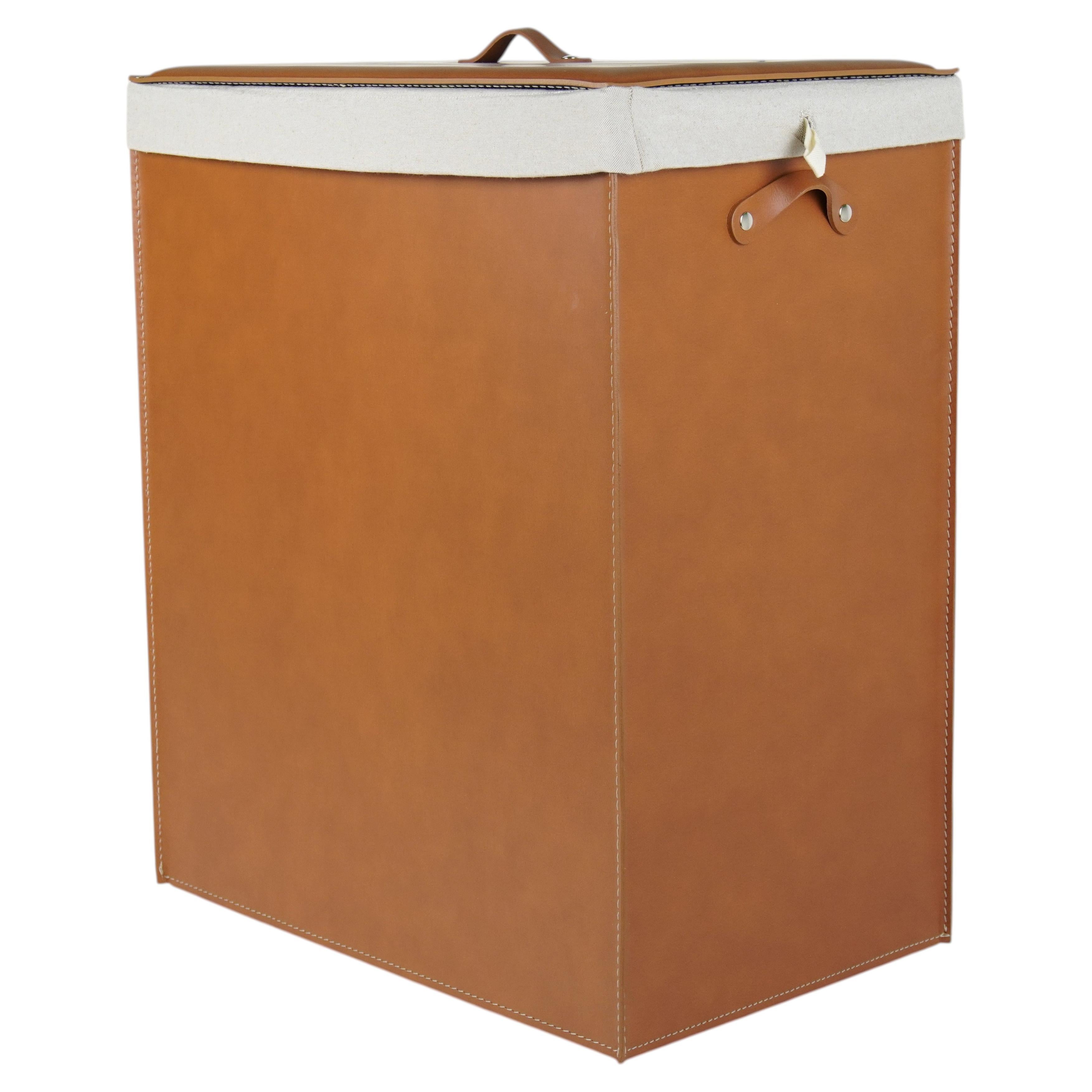 Modern Regenerated Leather and Cotton Laundry Basket PETER Deluxe