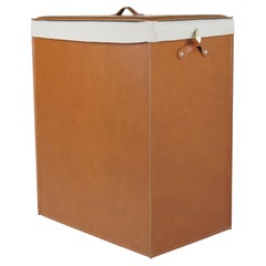Modern Regenerated Leather and Cotton Laundry Basket PETER Deluxe