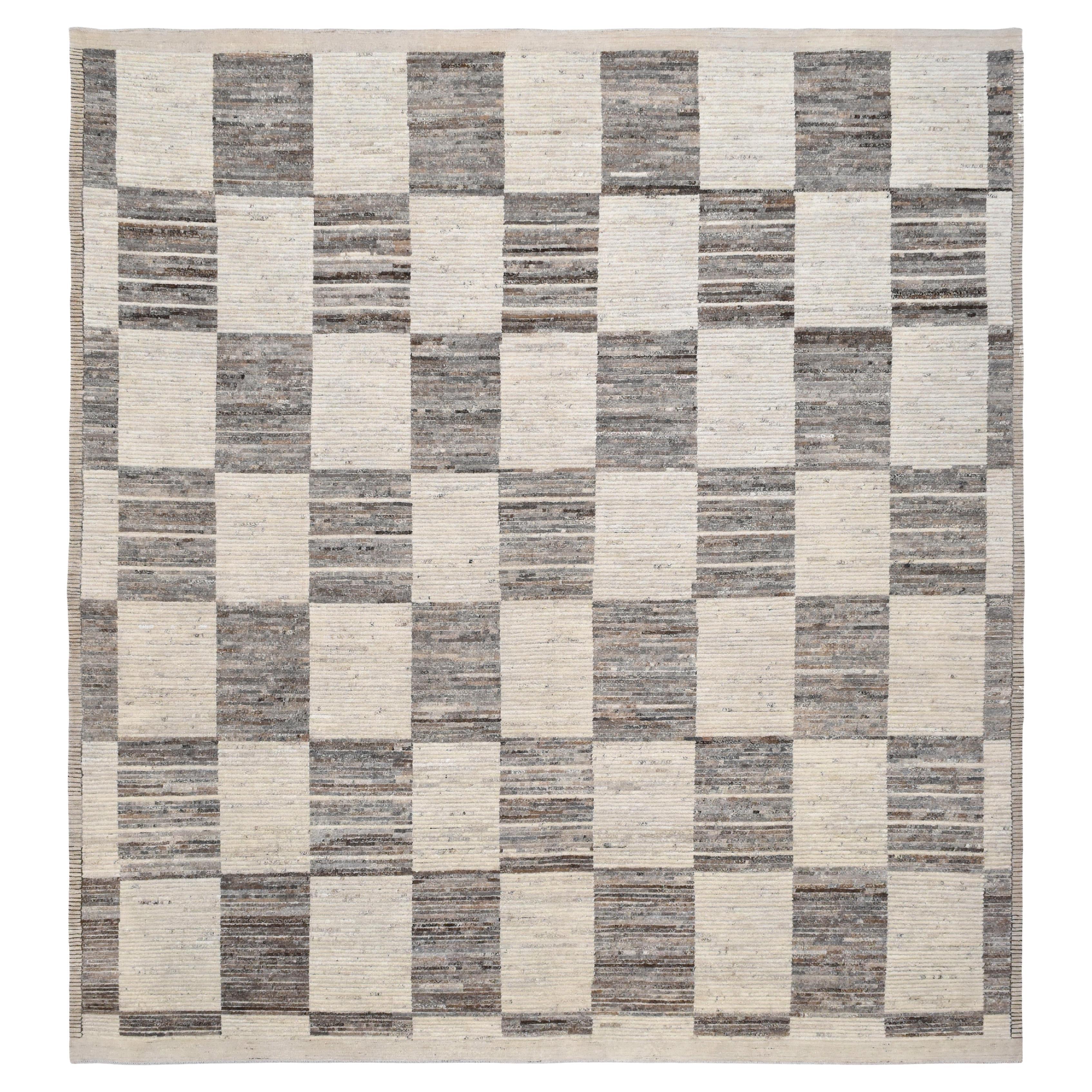 Modern Relaxed Checkered Wool Rug 14'x15'3''