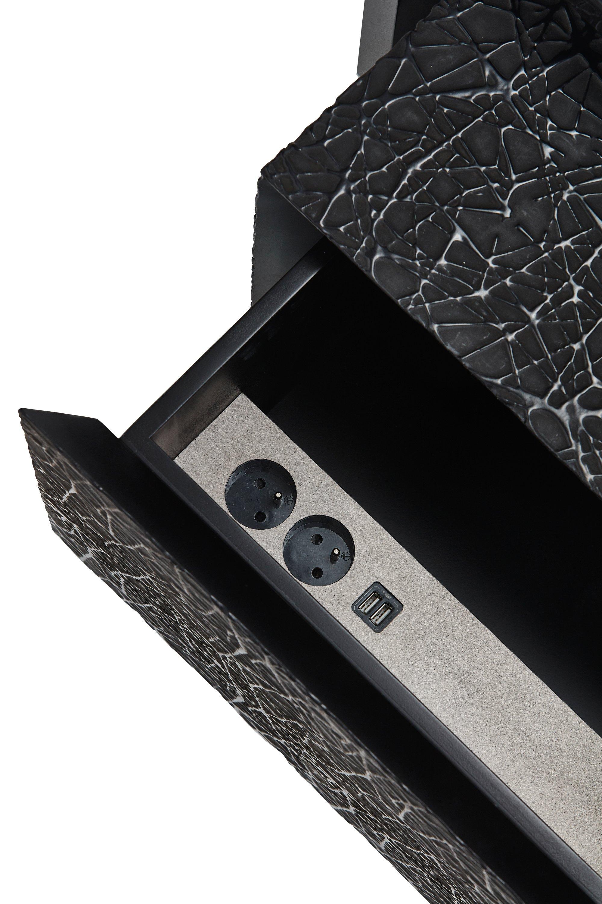 Polished Duo Side Tables with Piano Black Lacquer and Resin Art Texture, Available Now For Sale