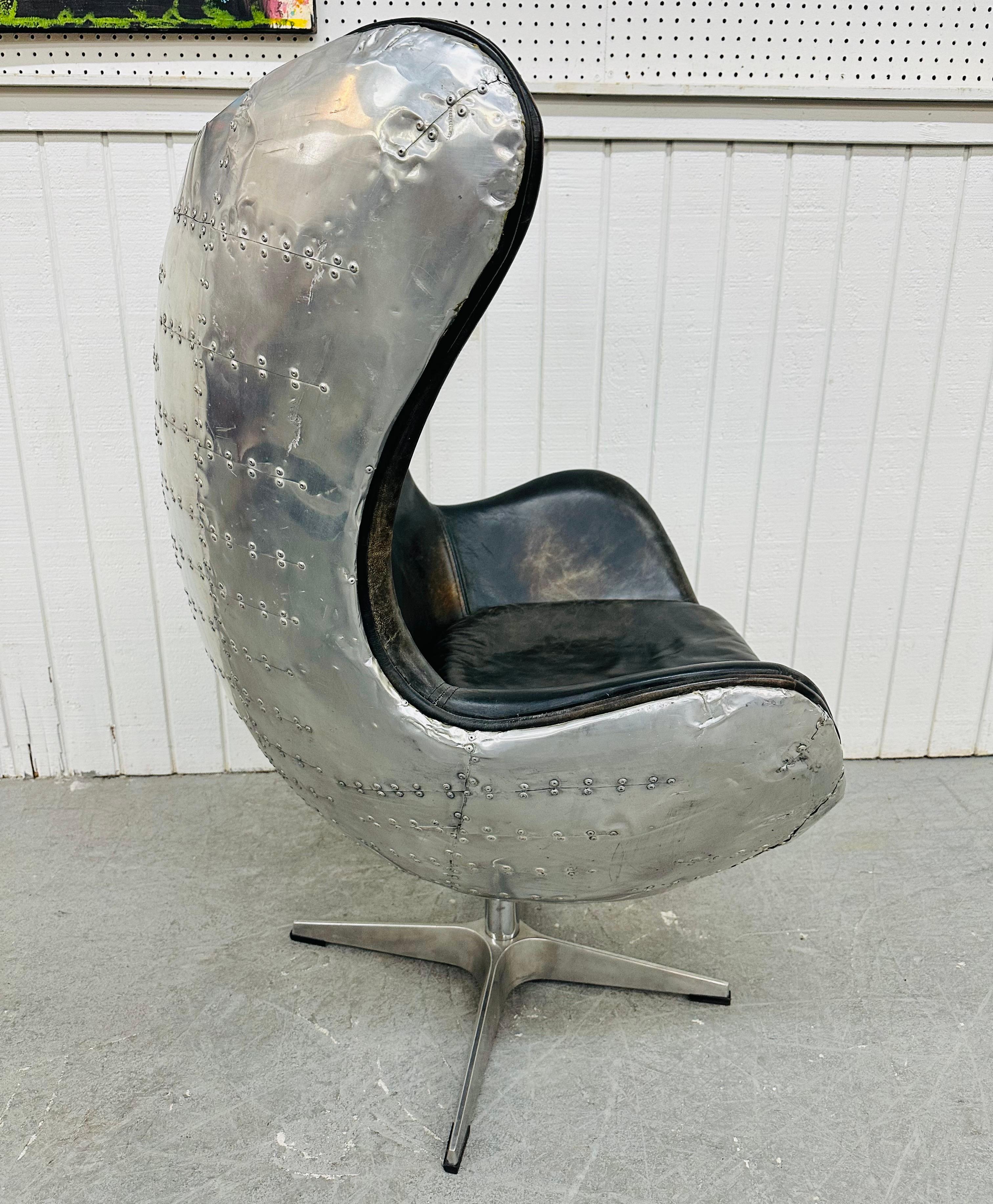 Mid-Century Modern Modern Restoration Hardware Aviator Swivel Egg Chair & Ottoman