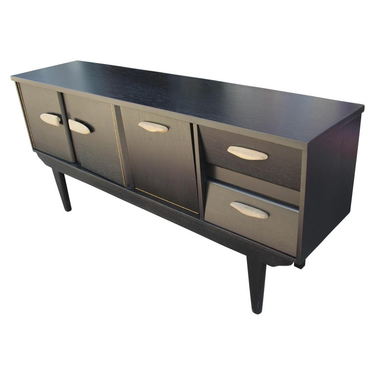 Modern Restored Black and Natural Wood Finish Angled Drawer Credenza ...