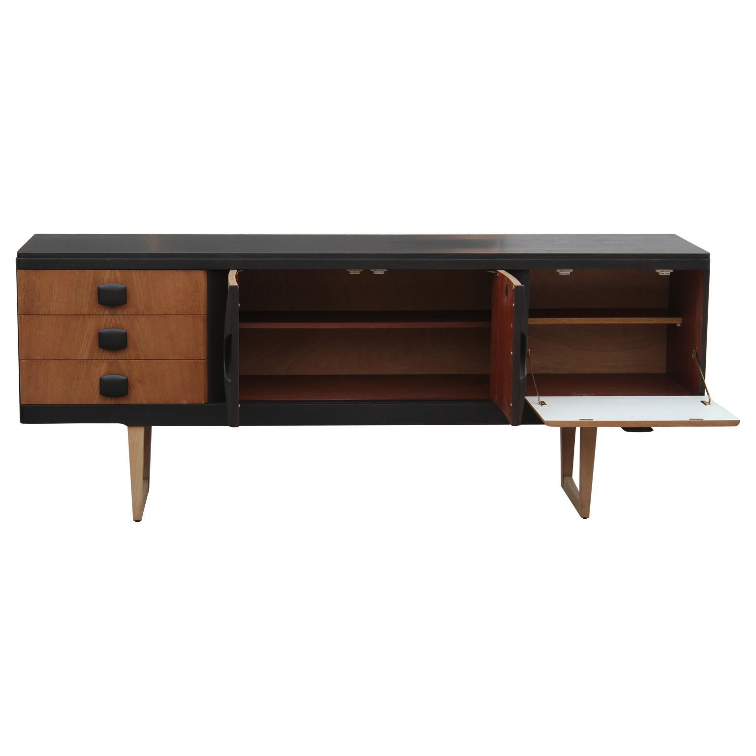 Mid-20th Century Modern Restored Two-Tone Danish Style Teak Credenza or Sideboard