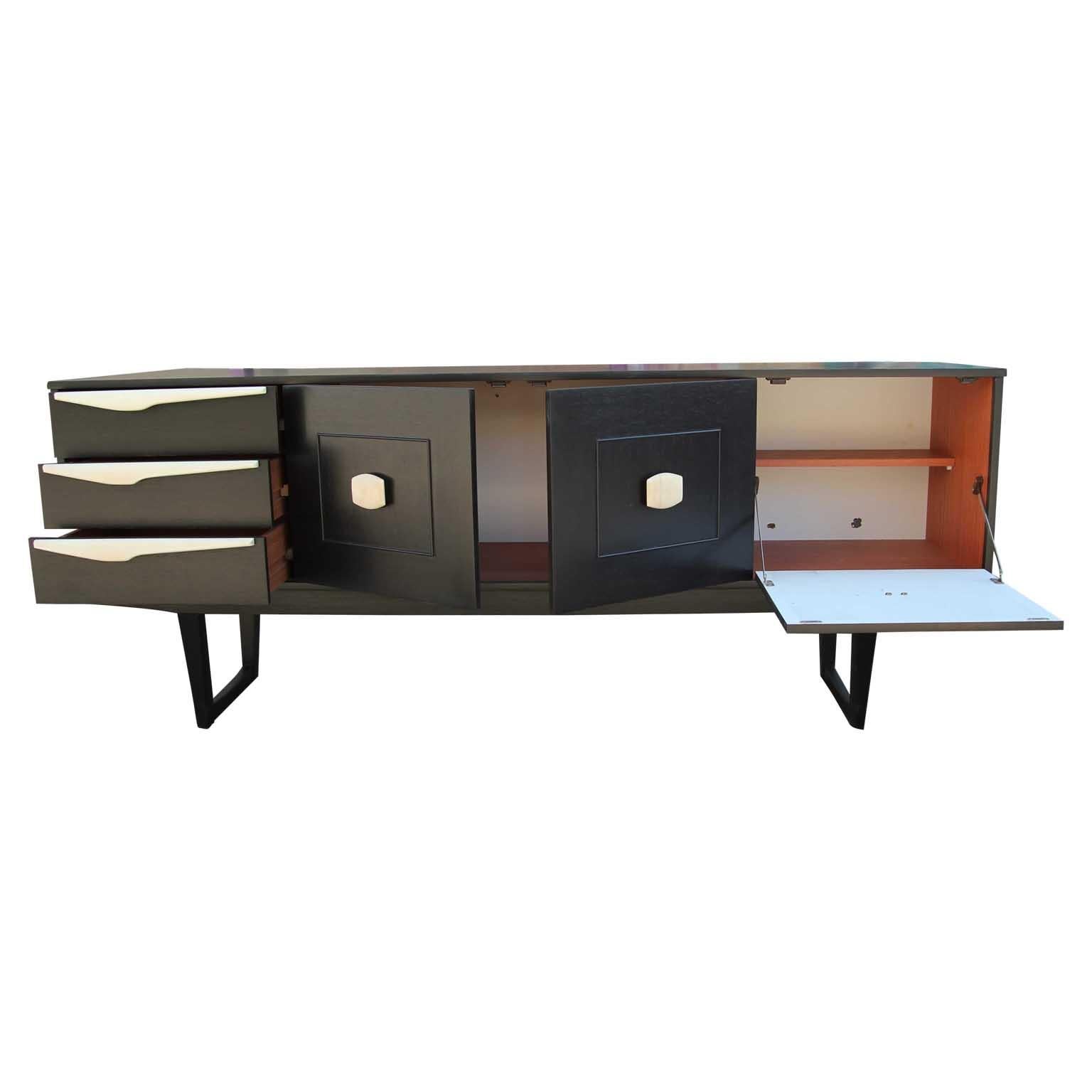 American Modern Restored Two Toned Black and Natural Wood Finish Credenza/Sideboard