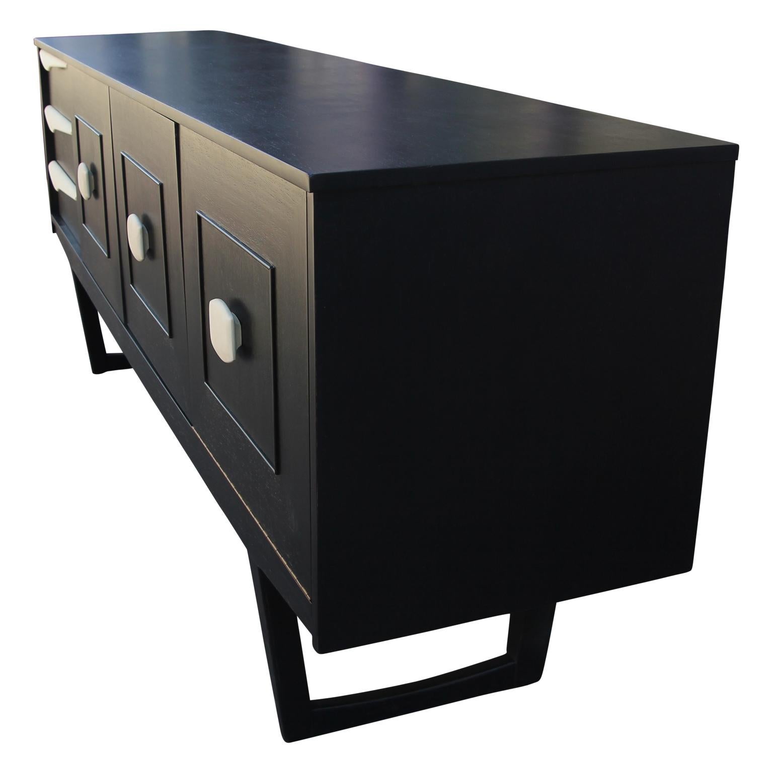 20th Century Modern Restored Two Toned Black and Natural Wood Finish Credenza/Sideboard