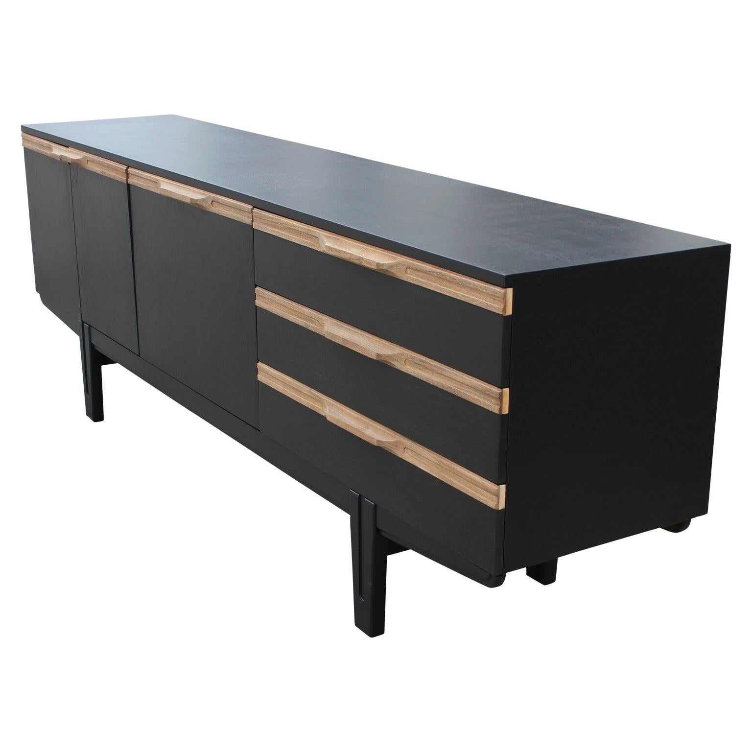 Modern Restored Two-Toned Black and Natural Wood Finish Credenza / Sideboard
