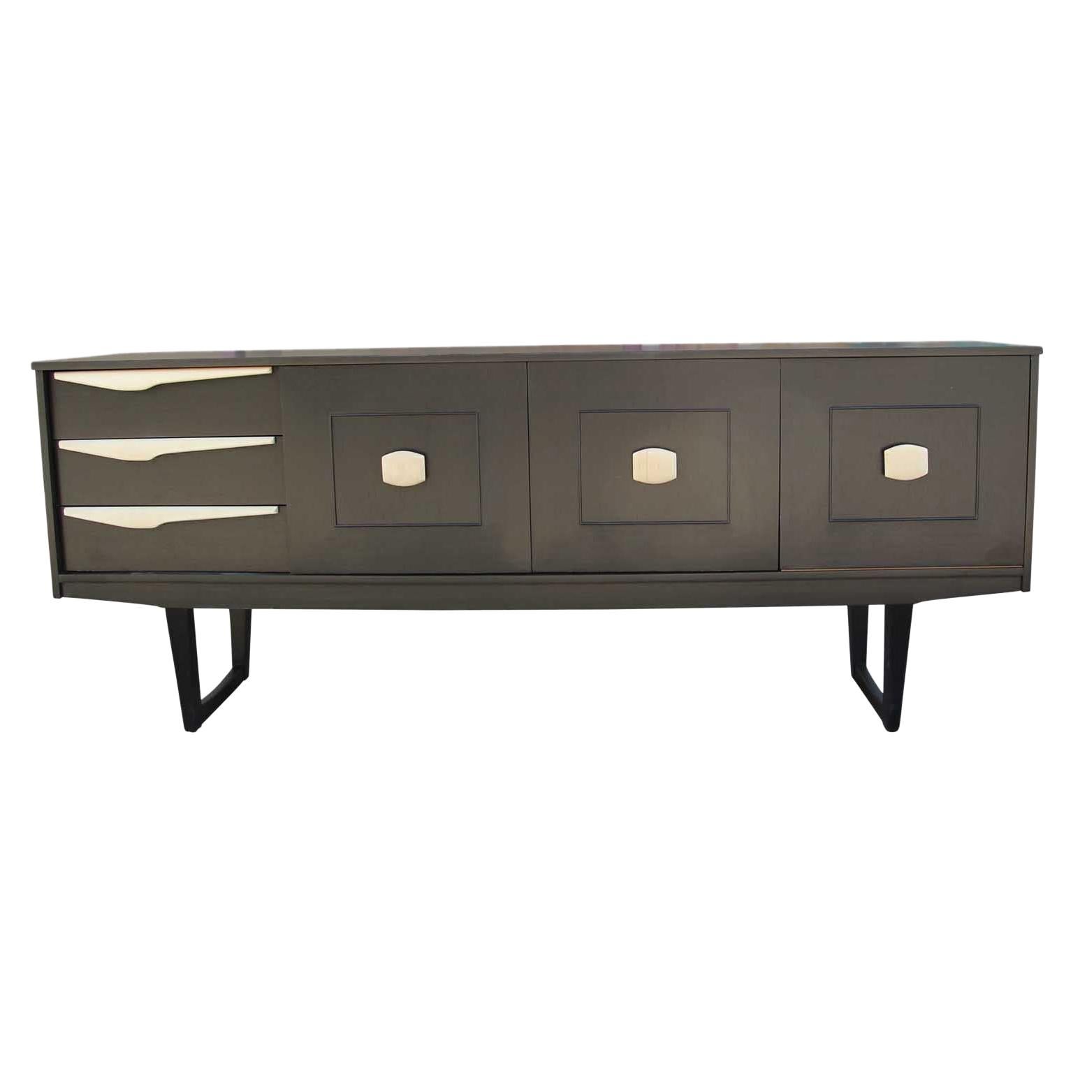 Modern Restored Two Toned Black and Natural Wood Finish Credenza/Sideboard