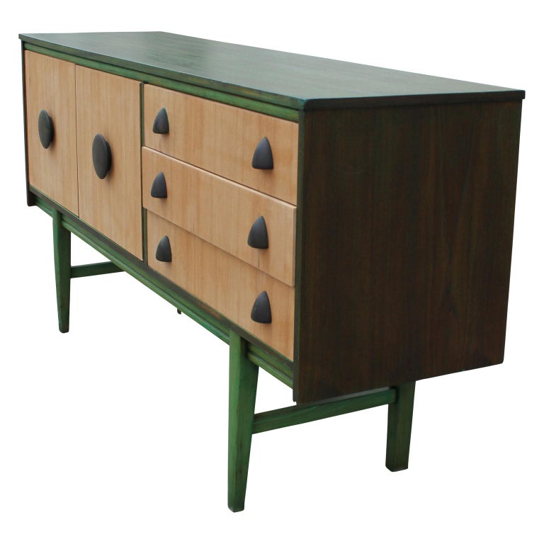 Modern Restored TwoToned Green Dyed and Natural Wood Dresser